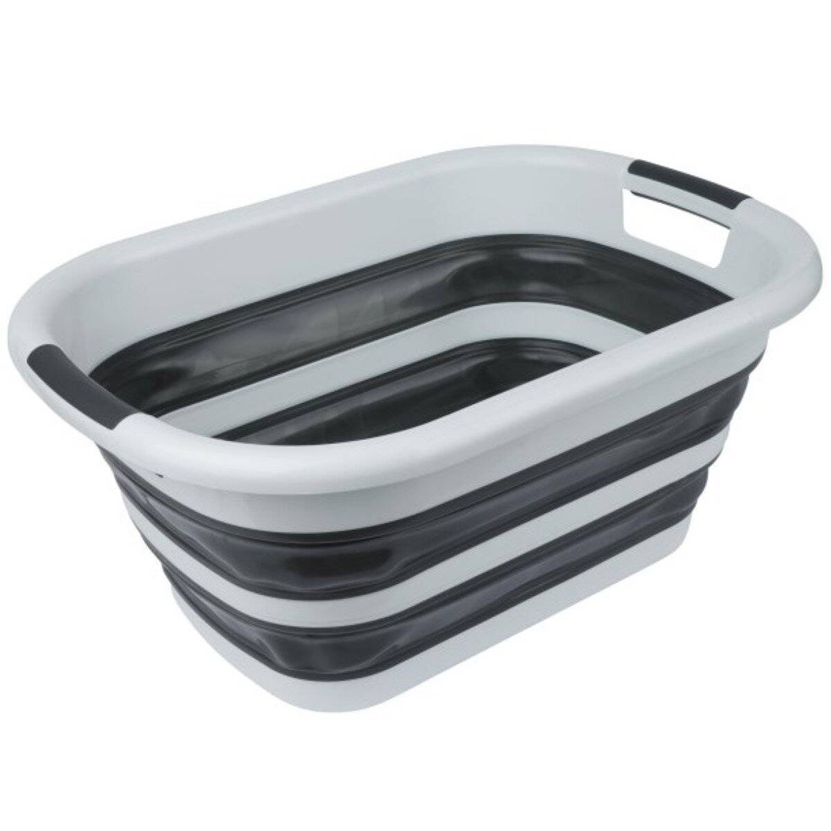 Faltbare Universalwanne/Wäschekorb, universell für Haushalt, Camping oder Garten - Weiß-Dunkelgrau