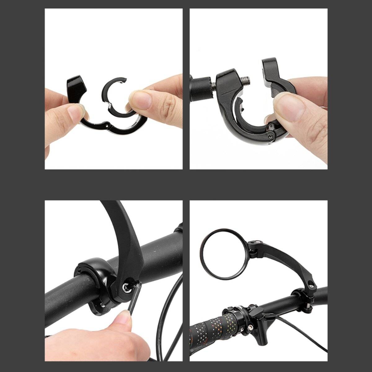 Wozinsky WLR-01I Fahrrad Rückspiegel links 75 x 75 mm 360° drehbar Lenker 20 bis 24 mm Arm 12,5 cm Schwarz