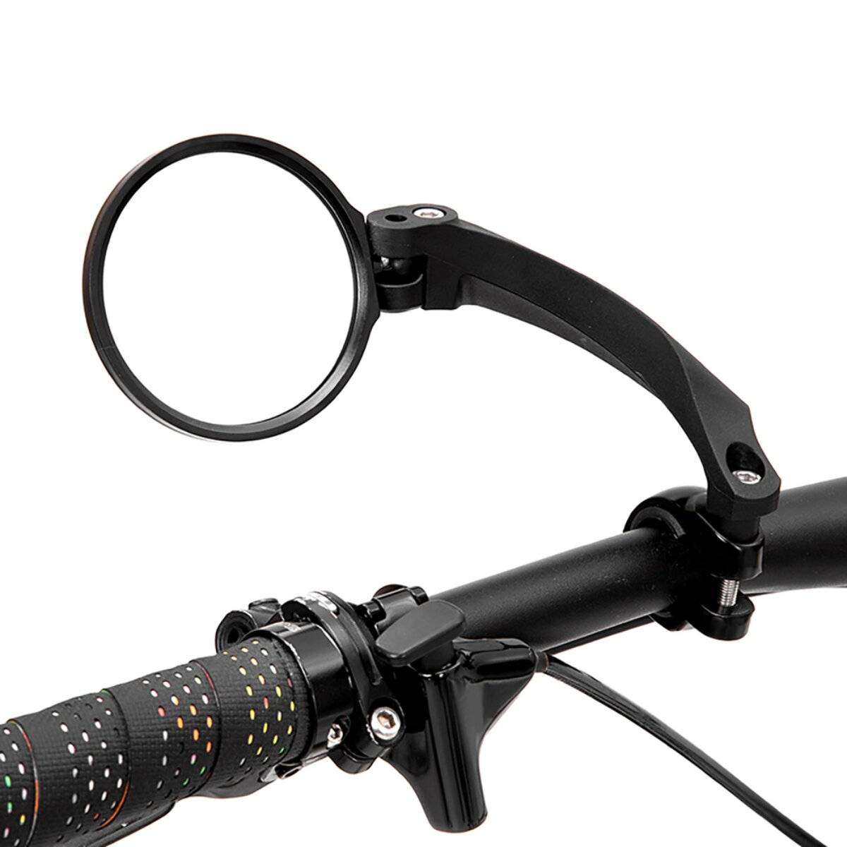 Wozinsky WLR-01I Fahrrad Rückspiegel links 75 x 75 mm 360° drehbar Lenker 20 bis 24 mm Arm 12,5 cm Schwarz