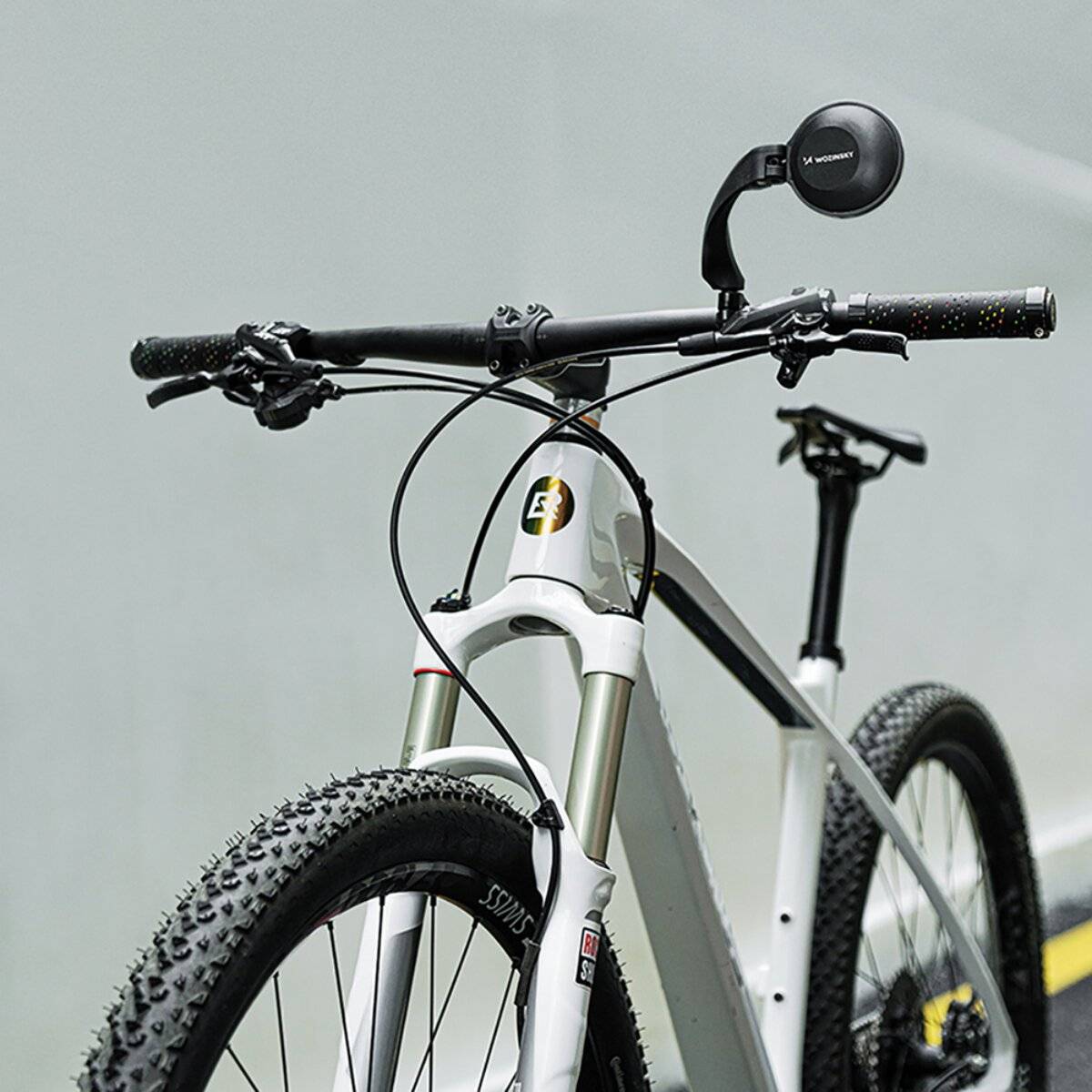 Wozinsky WLR-01I Fahrrad Rückspiegel links 75 x 75 mm 360° drehbar Lenker 20 bis 24 mm Arm 12,5 cm Schwarz