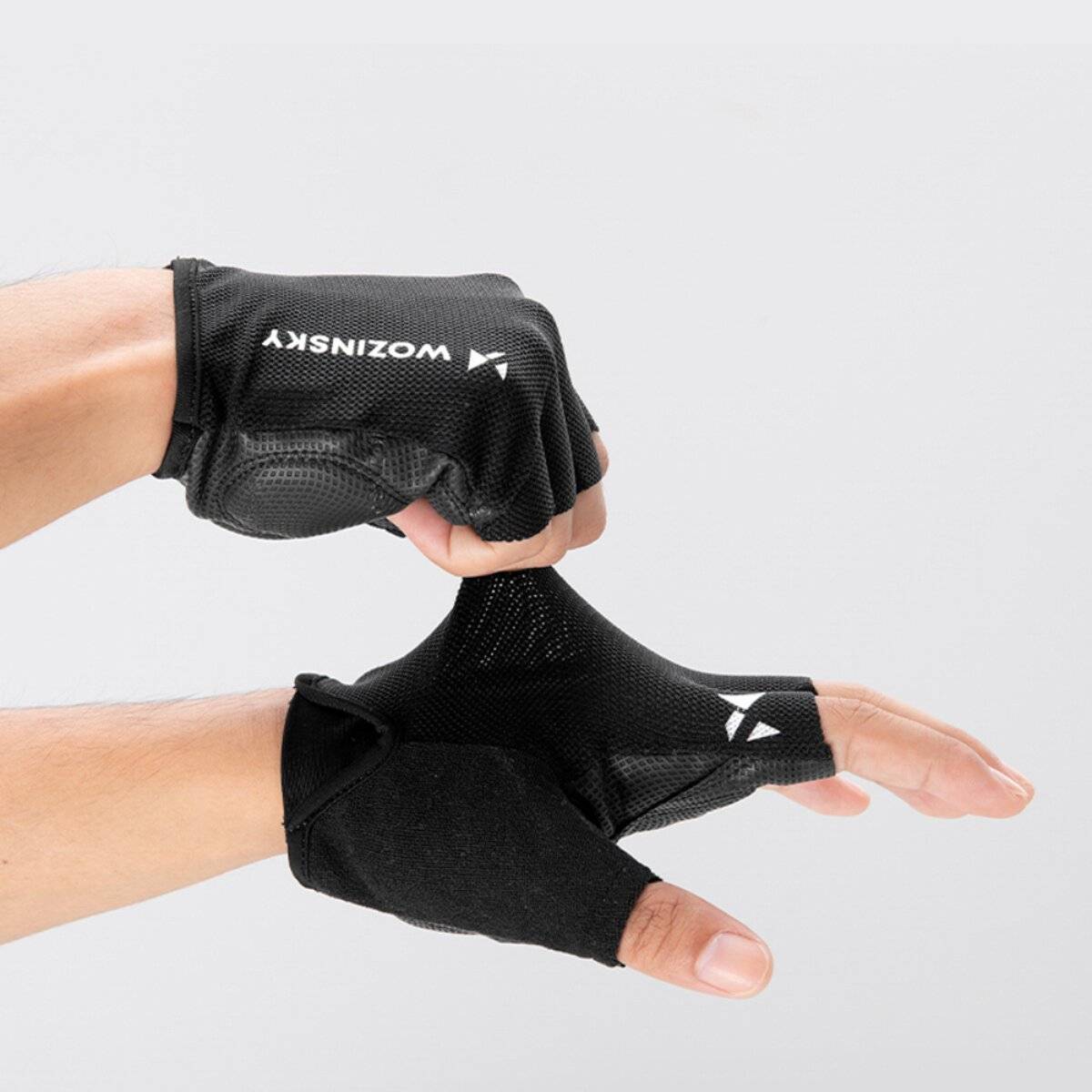 Wozinsky WRR-01 Fahrradhandschuhe Sommer rutschfest luftig Nylon Kunstleder Baumwolle Schwarz Größe M