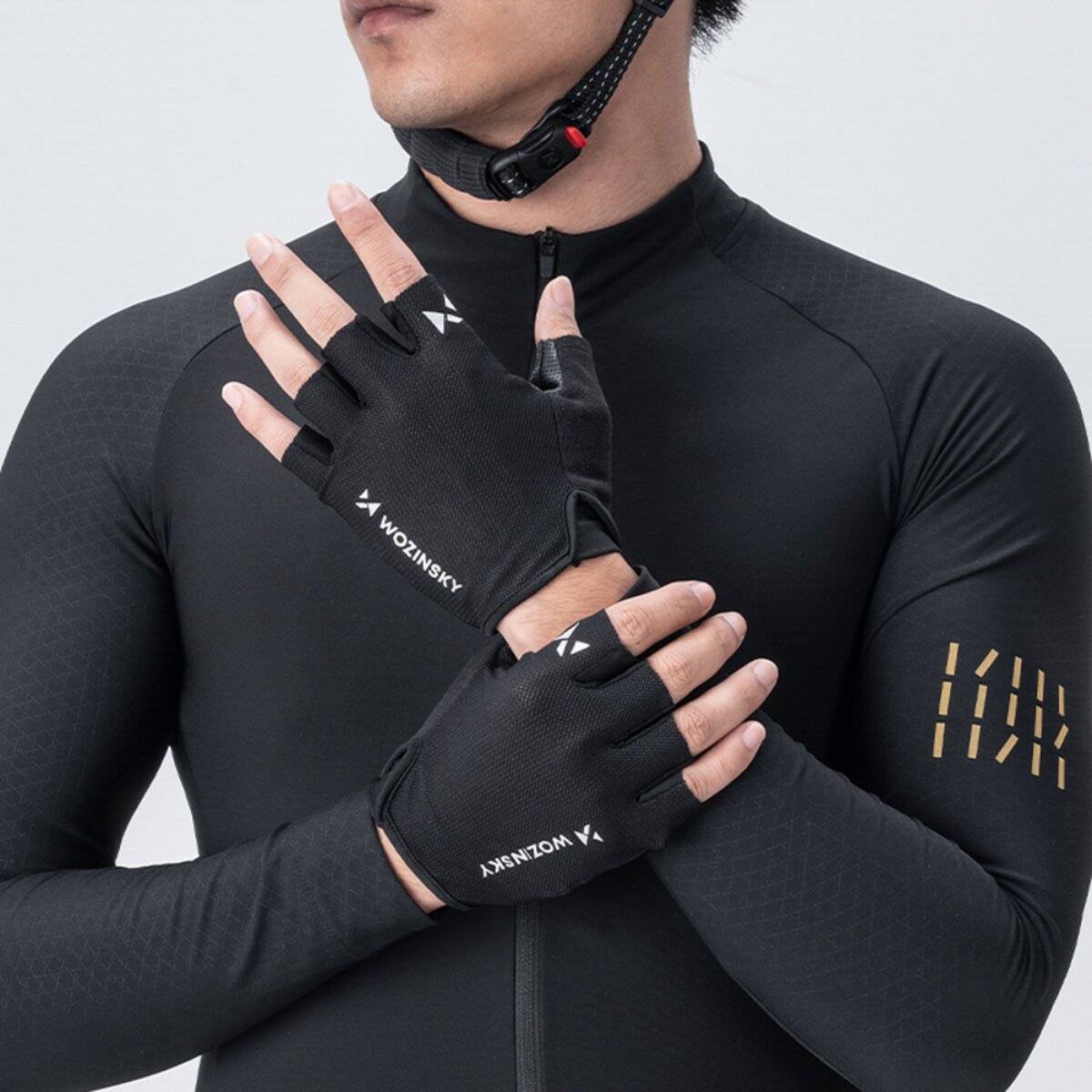 Wozinsky WRR-01 Fahrradhandschuhe Sommer rutschfest luftig Nylon Kunstleder Baumwolle Schwarz Größe M