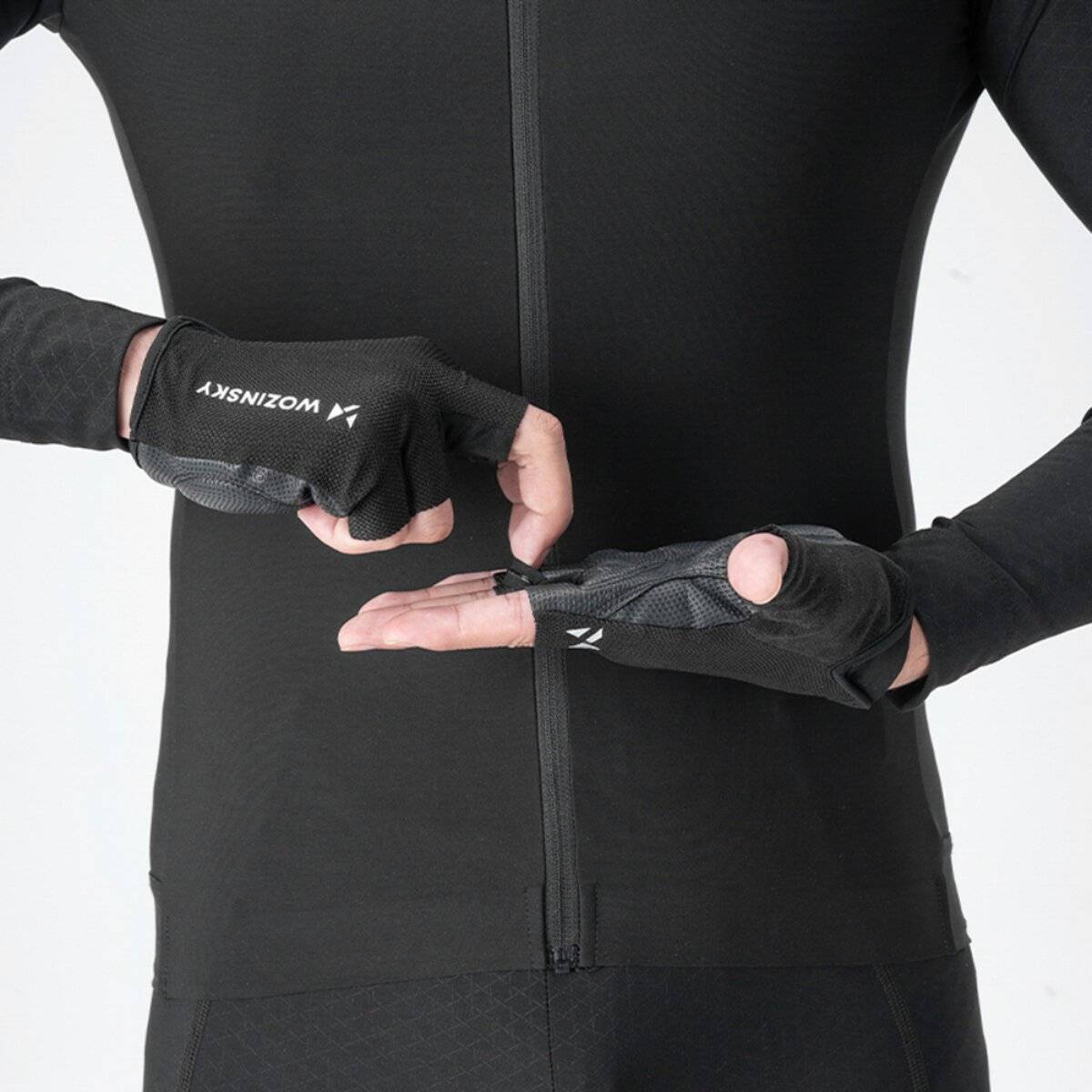 Wozinsky WRR-01 Fahrradhandschuhe Sommer rutschfest luftig Nylon Kunstleder Baumwolle Schwarz Größe M