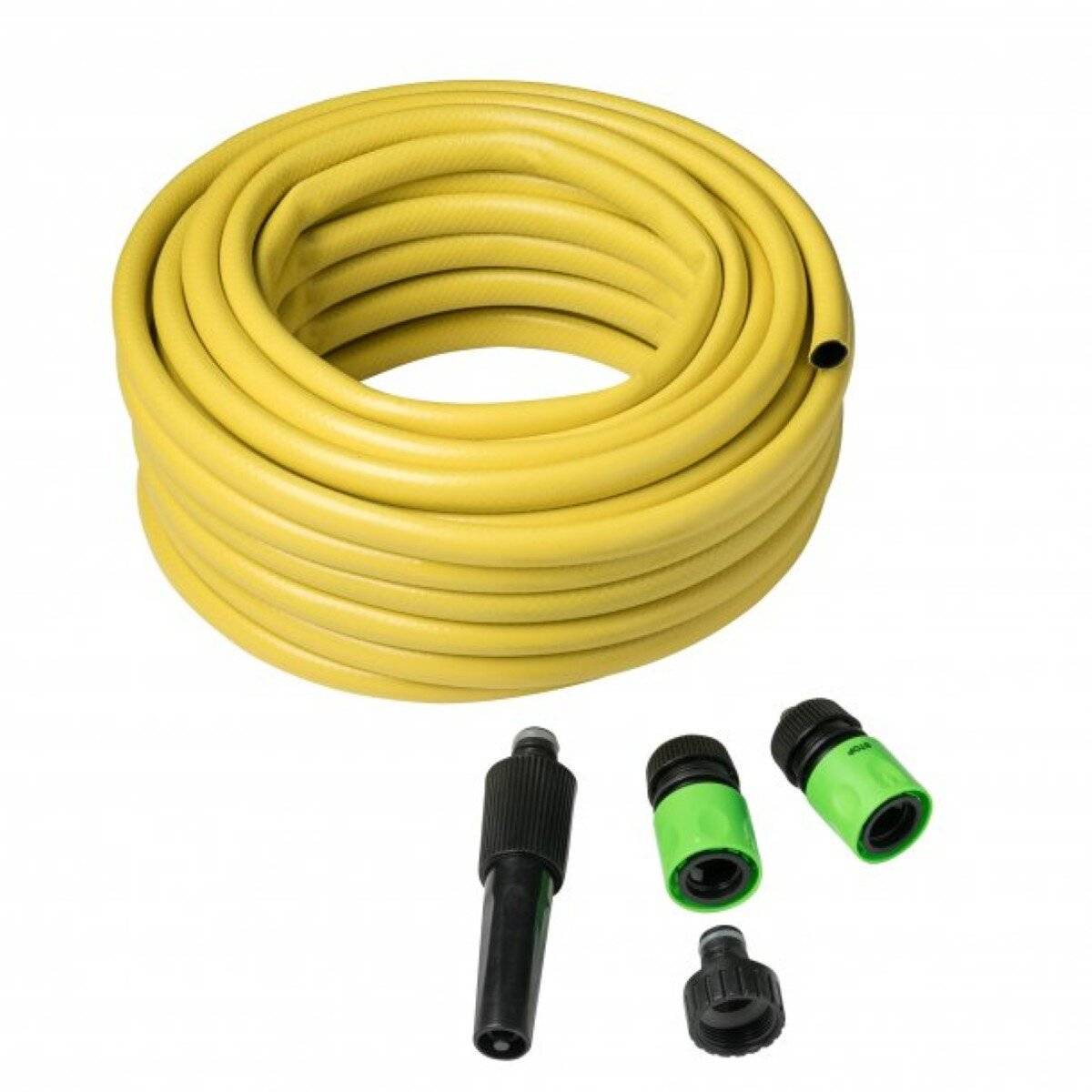 Gewebeschlauch mit Armaturen 20 cm - Mit Hahnanschluss, Wasserstopp & verstellbarer Spritze