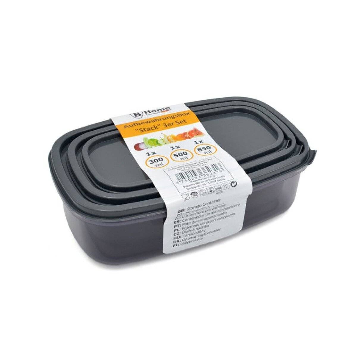 Aufbewahrungsbox Set 3er-Set, 300 / 500 / 850 ml, mit Deckel - Anthrazit
