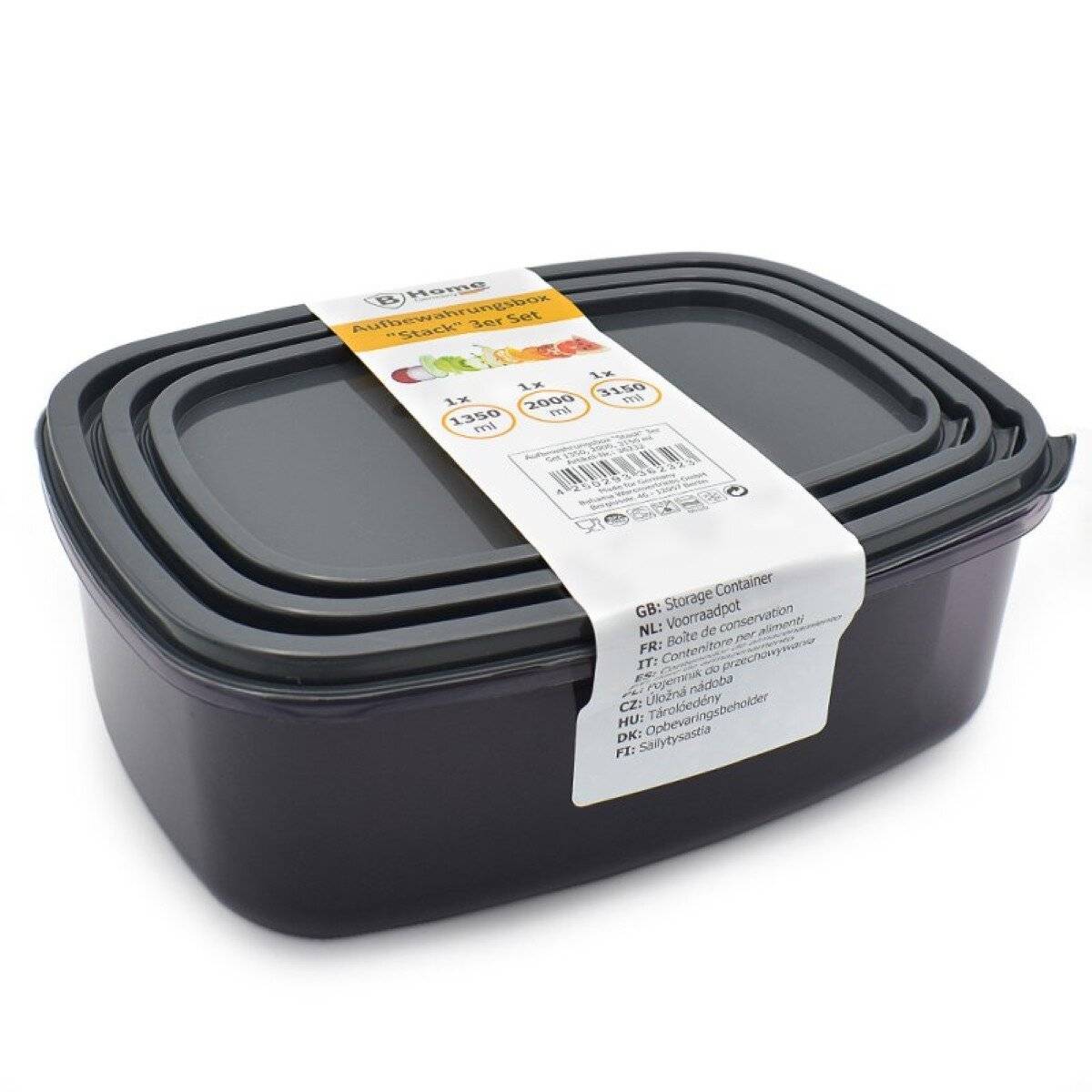 Aufbewahrungsbox Set 3er-Set, 1.350 / 2.000 / 3.150 ml, mit Deckel - Anthrazit