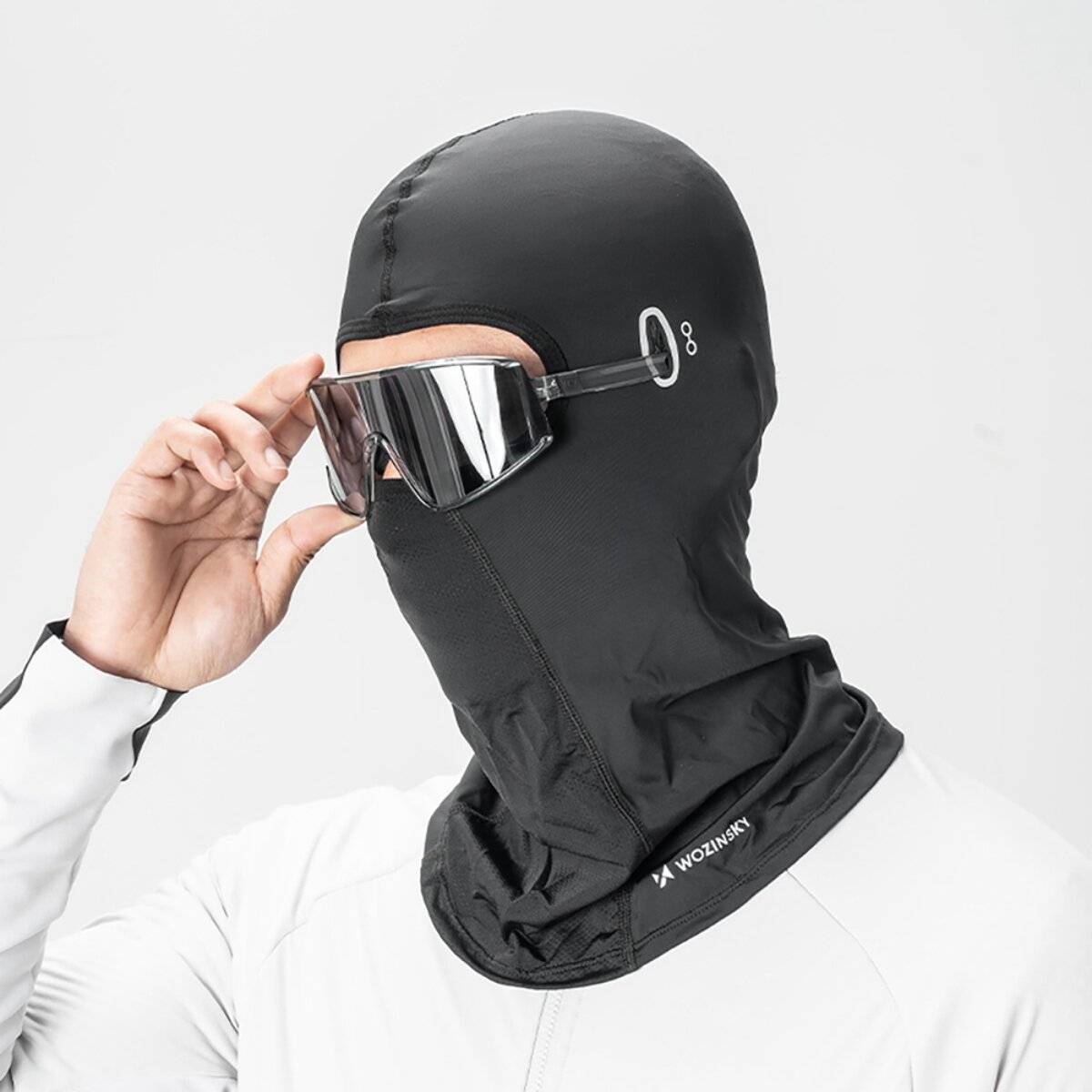 Wozinsky WKM-02B Vollgesichts Sturmhaube mit Brillenlöchern atmungsaktiv Winter Motorrad Fahrrad Schwarz