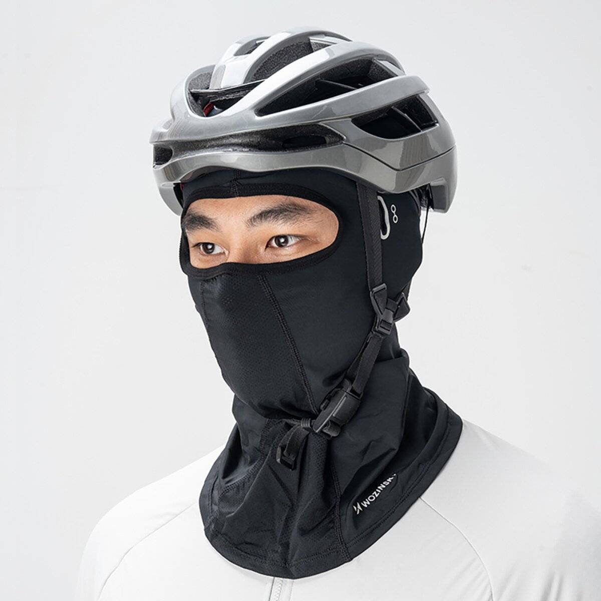 Wozinsky WKM-02B Vollgesichts Sturmhaube mit Brillenlöchern atmungsaktiv Winter Motorrad Fahrrad Schwarz
