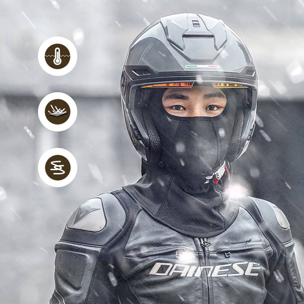 Wozinsky WKM-03B Winter Sturmhaube Gesichtsmaske für Motorrad Fahrrad mit Isolierung Atemzone große Augenöffnung Schwarz