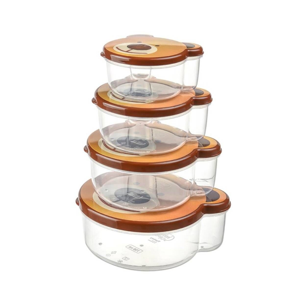 Aufbewahrungsdosen für Kinder - 4er Set mit Tiermotiven, BPA-Frei & stapelbar Bär