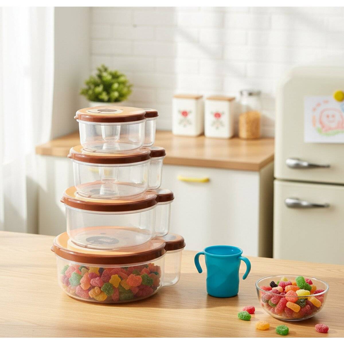 Aufbewahrungsdosen für Kinder - 4er Set mit Tiermotiven, BPA-Frei & stapelbar Bär
