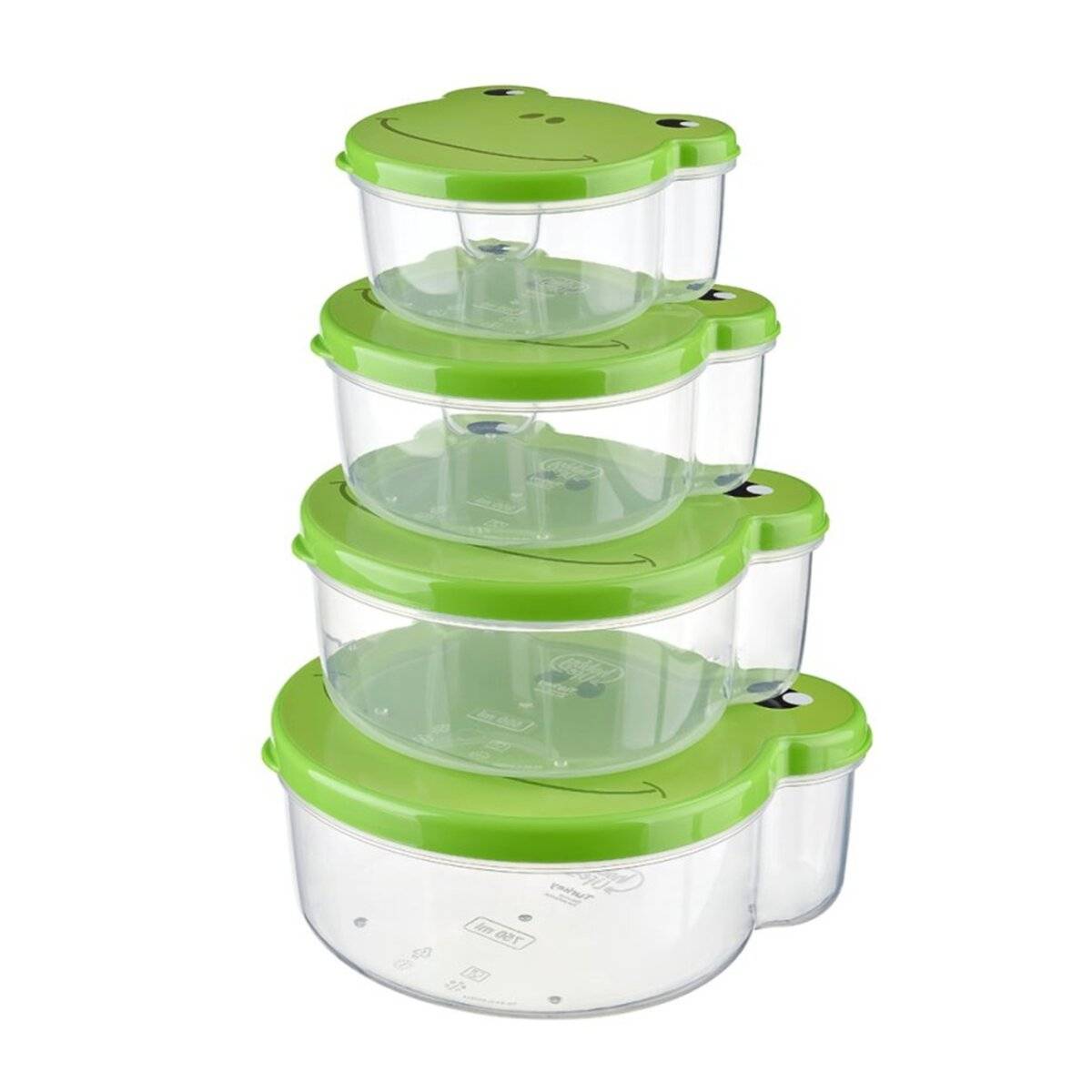 Aufbewahrungsdosen für Kinder - 4er Set mit Tiermotiven, BPA-Frei & stapelbar Frosch