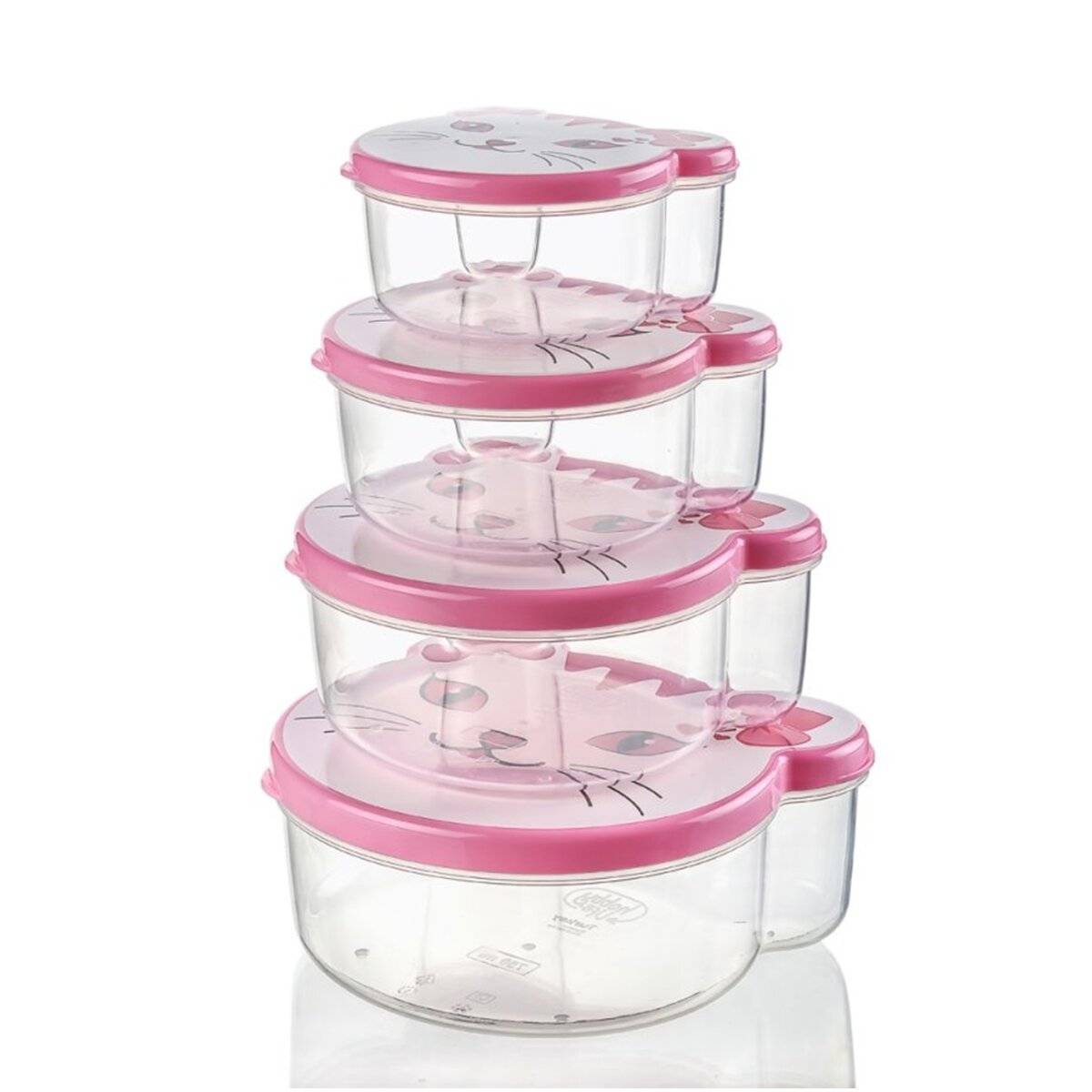 Aufbewahrungsdosen für Kinder - 4er Set mit Tiermotiven, BPA-Frei & stapelbar Katze