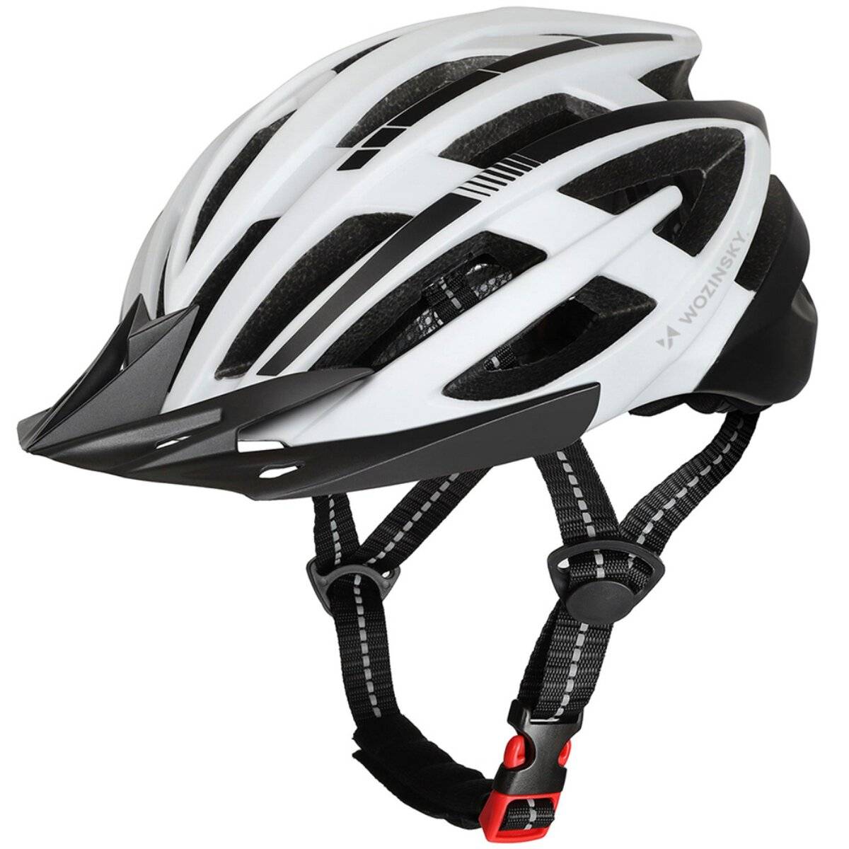 MTB Fahrradhelm mit Visier und USB LED Rücklicht verstellbar Größe M Schwarz Weiß