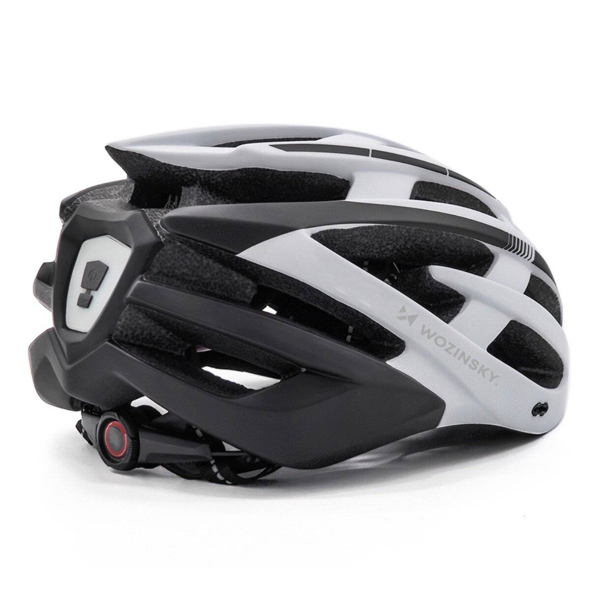 MTB Fahrradhelm mit Visier und USB LED Rücklicht verstellbar Größe M Schwarz Weiß