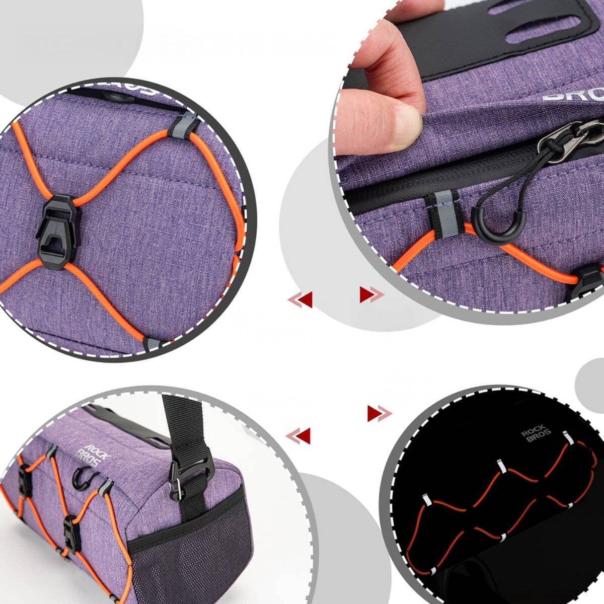 Rockbros Lenkertasche Fahrrad 2,2 l mit Schultergurt und Reflektoren Lila