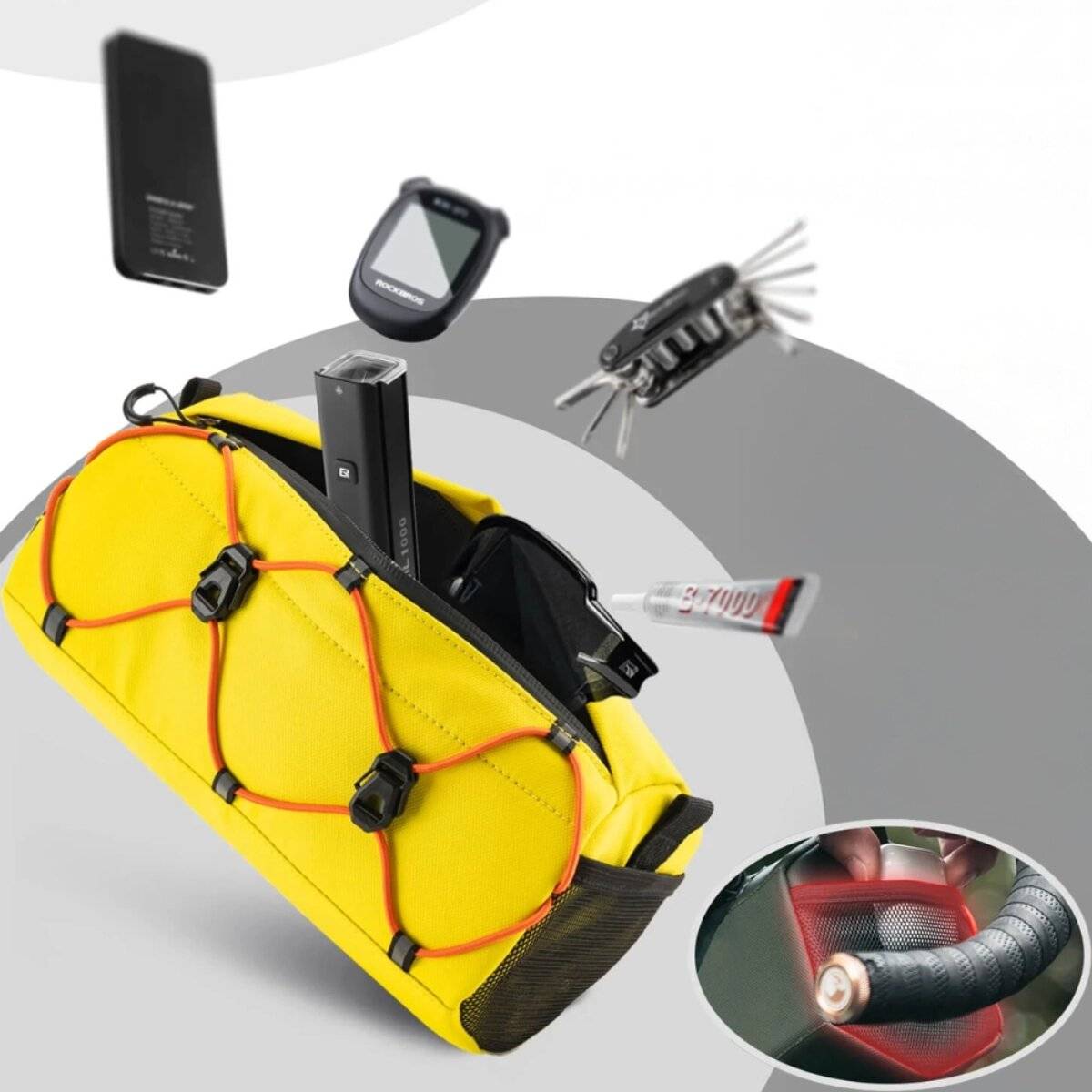 Rockbros Lenkertasche Fahrrad 2,2 l mit Schultergurt und Reflektoren Gelb