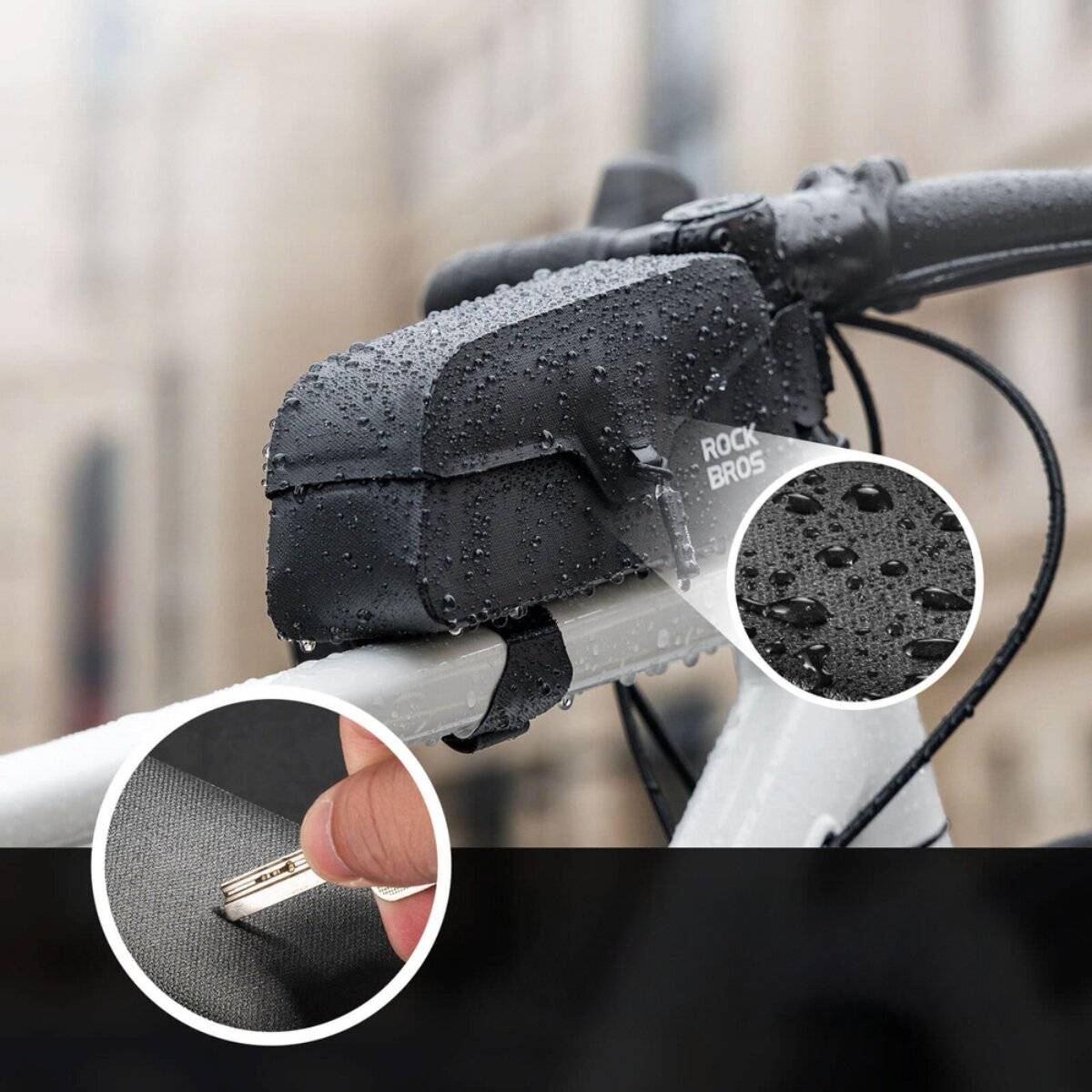 Rockbros wasserdichte Fahrradrahmentasche 0,9 l mit Magnetverschluss Schwarz