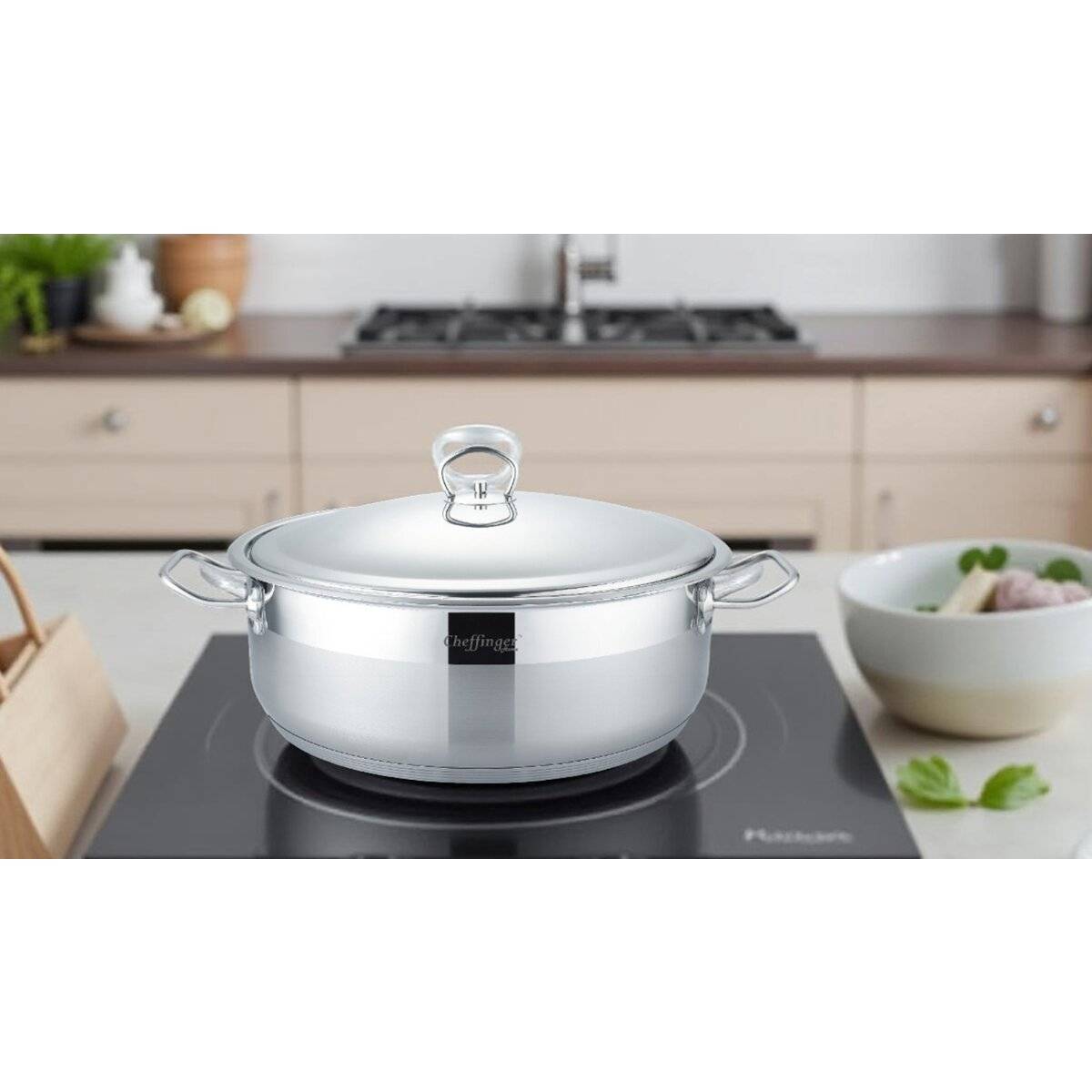 Edelstahl Kochtopf mi Antihaftbeschichtung - Induktionsgeeignet in Silber ø36 cm