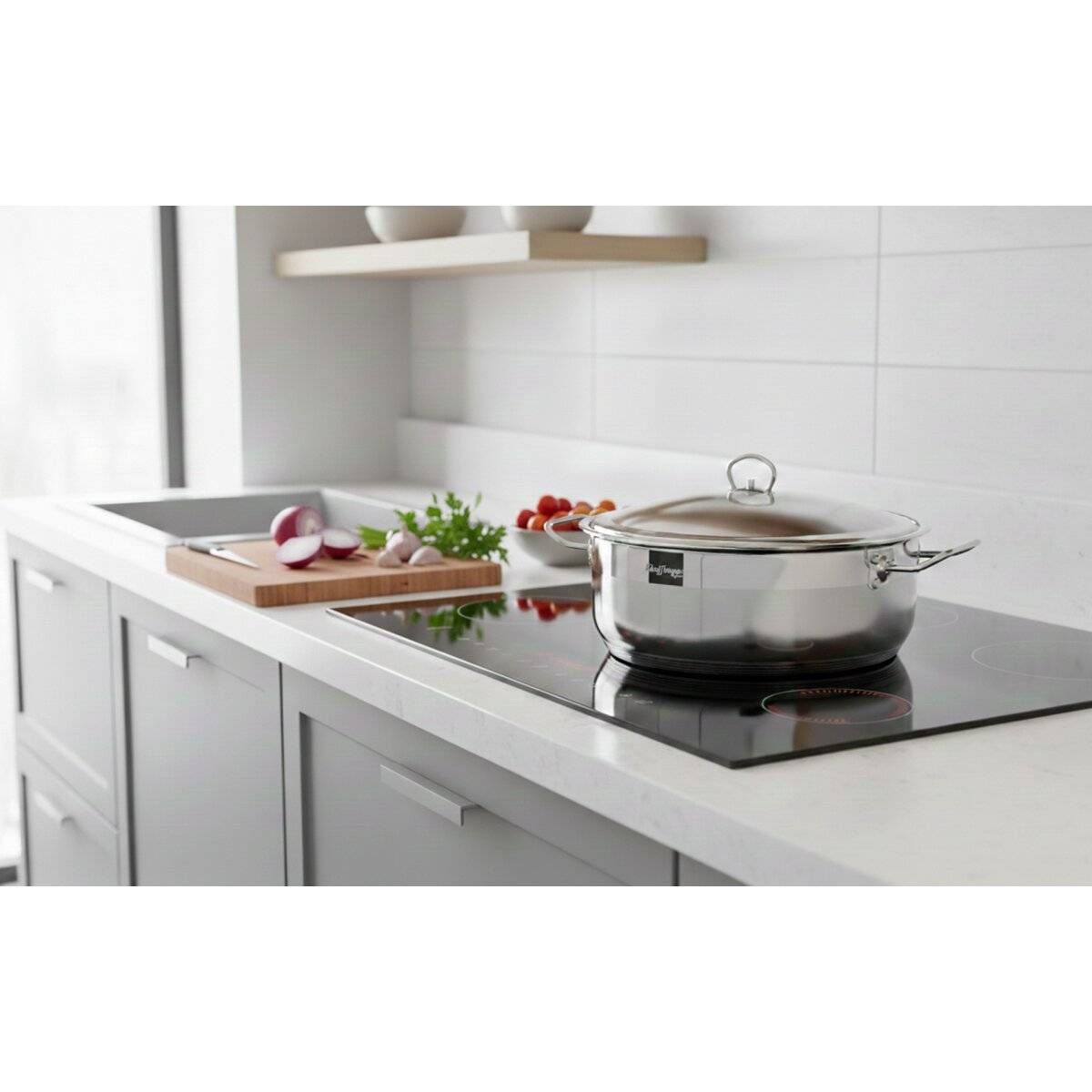Edelstahl Kochtopf mi Antihaftbeschichtung - Induktionsgeeignet in Silber ø36 cm