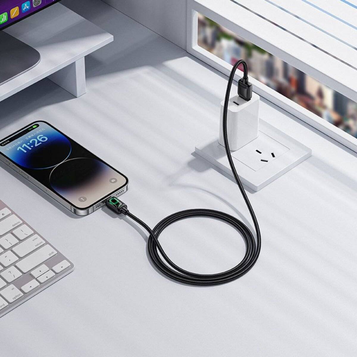 Hoco USB A auf Kompatibel mit iPhone Kabel 1,2 m 2,4 A LCD schwarz