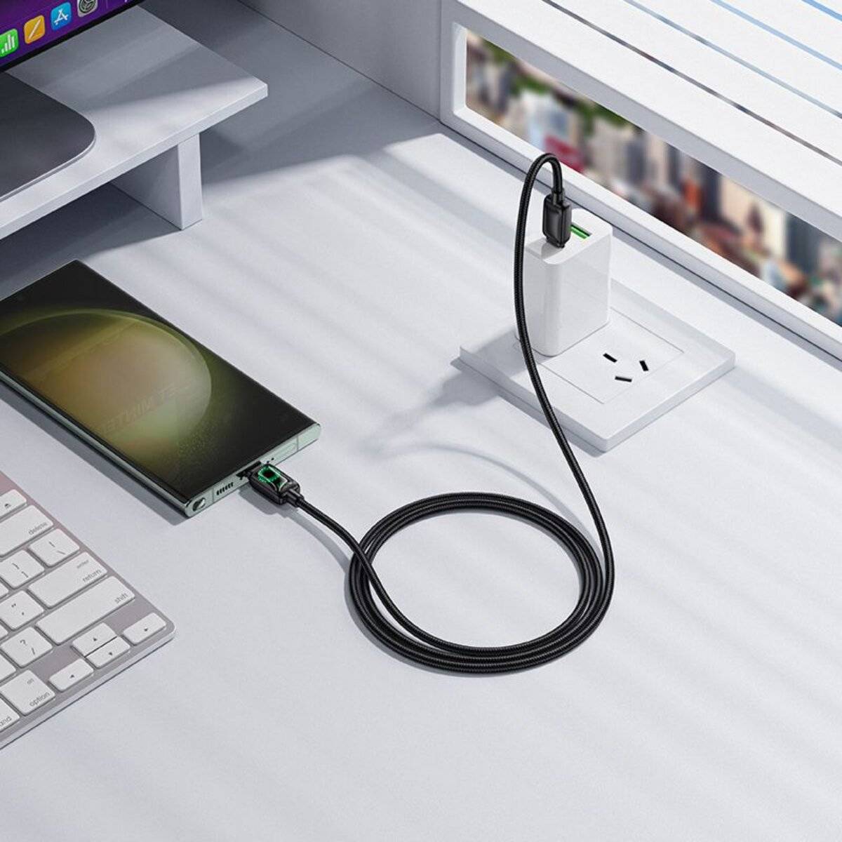 Hoco USB C auf USB C Kabel 1,2 m 60 W 3 A PD QC3 LCD schwarz