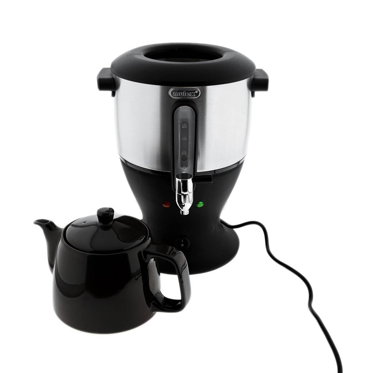 Mulex Teekocher 1800 W - 4 L Wasserbehälter & 1,5 L Porzellan-Teekanne, Schwarz