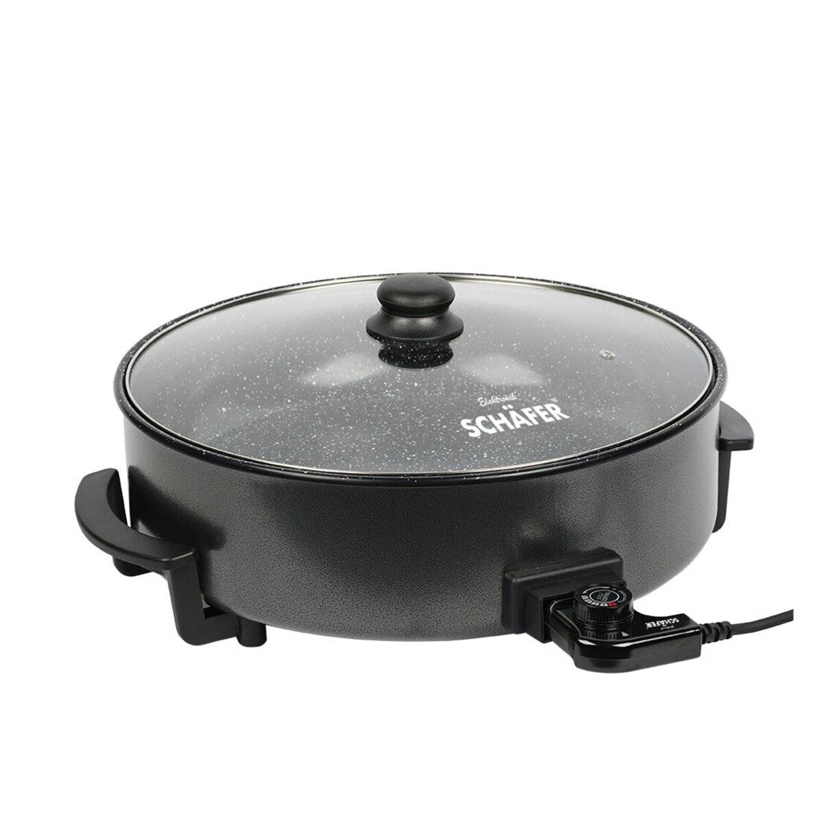 Elektrische Multipfanne 1500 W - Pizzapfanne mit Glasdeckel ø36 x 7 cm