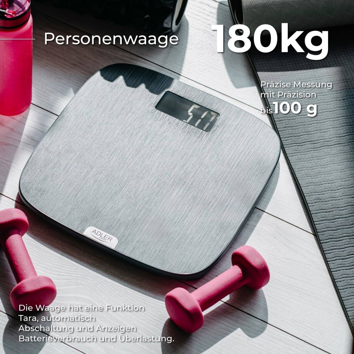 Adler AD 8192 Digitale Personenwaage mit LCD-Display & Holzdesign, bis 180 kg