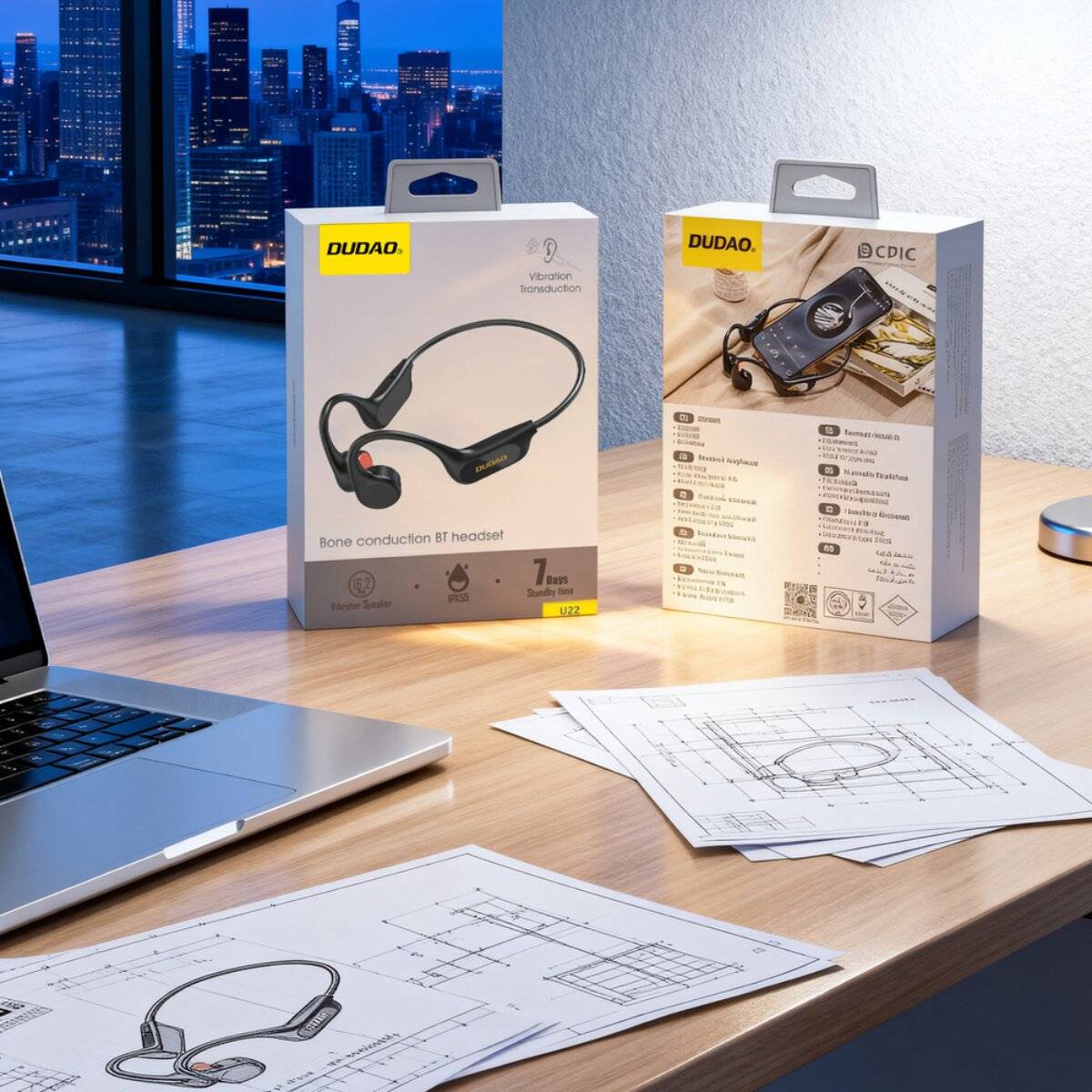 Dudao U22 Knochenschall Kopfhörer Bluetooth 5.4 Kopfbügel IP55 Schwarz