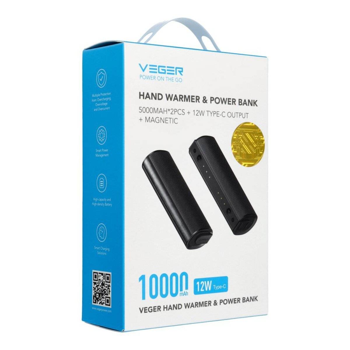 Powerbank Veger W0587 2x 5000 mAh mit Handwärmer und Magnetfunktion  Schwarz