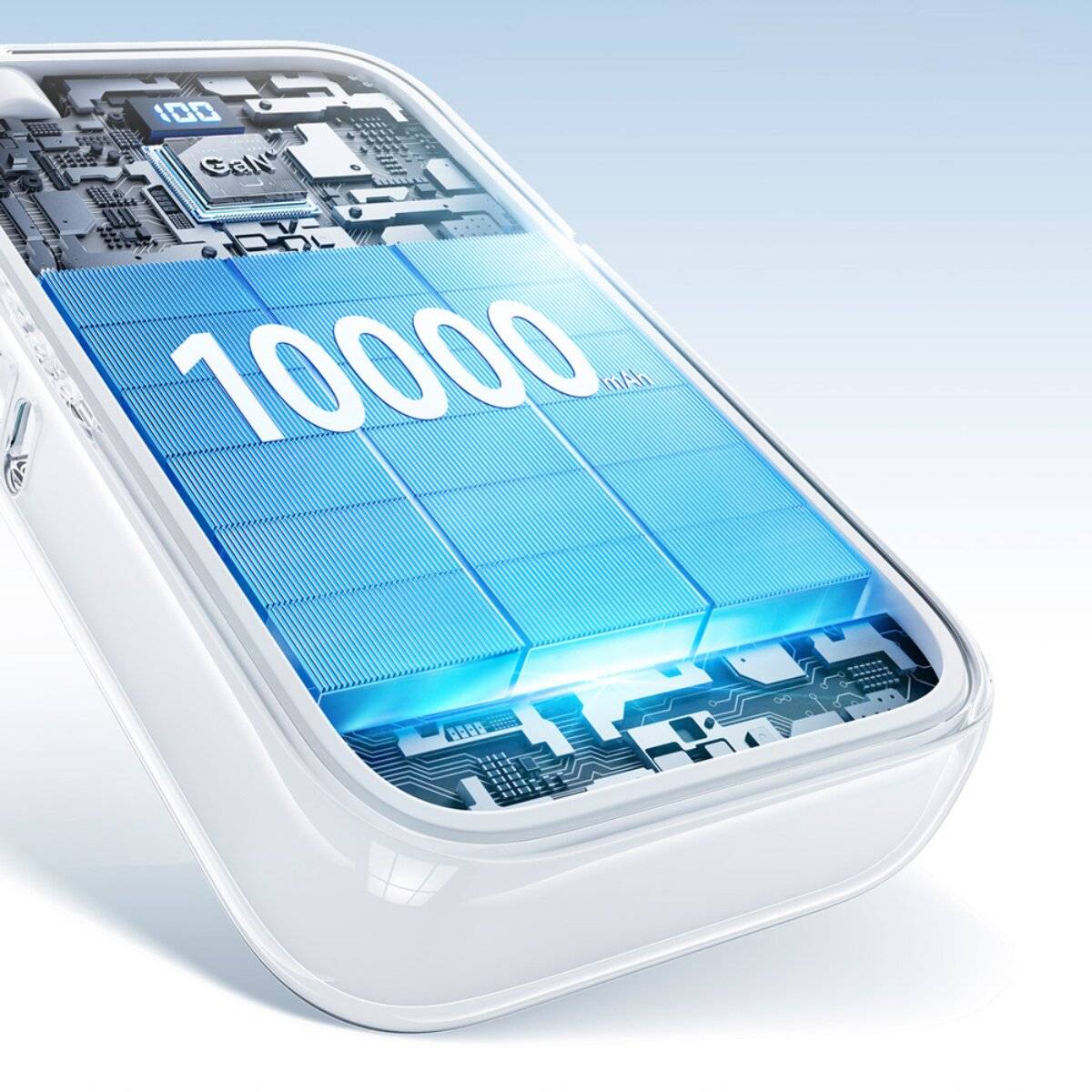 Joyroom JR-PR2L Powerbank 10000 mAh 35W mit einziehbarem USB-C Kabel und iPhone-Kabel Weiß