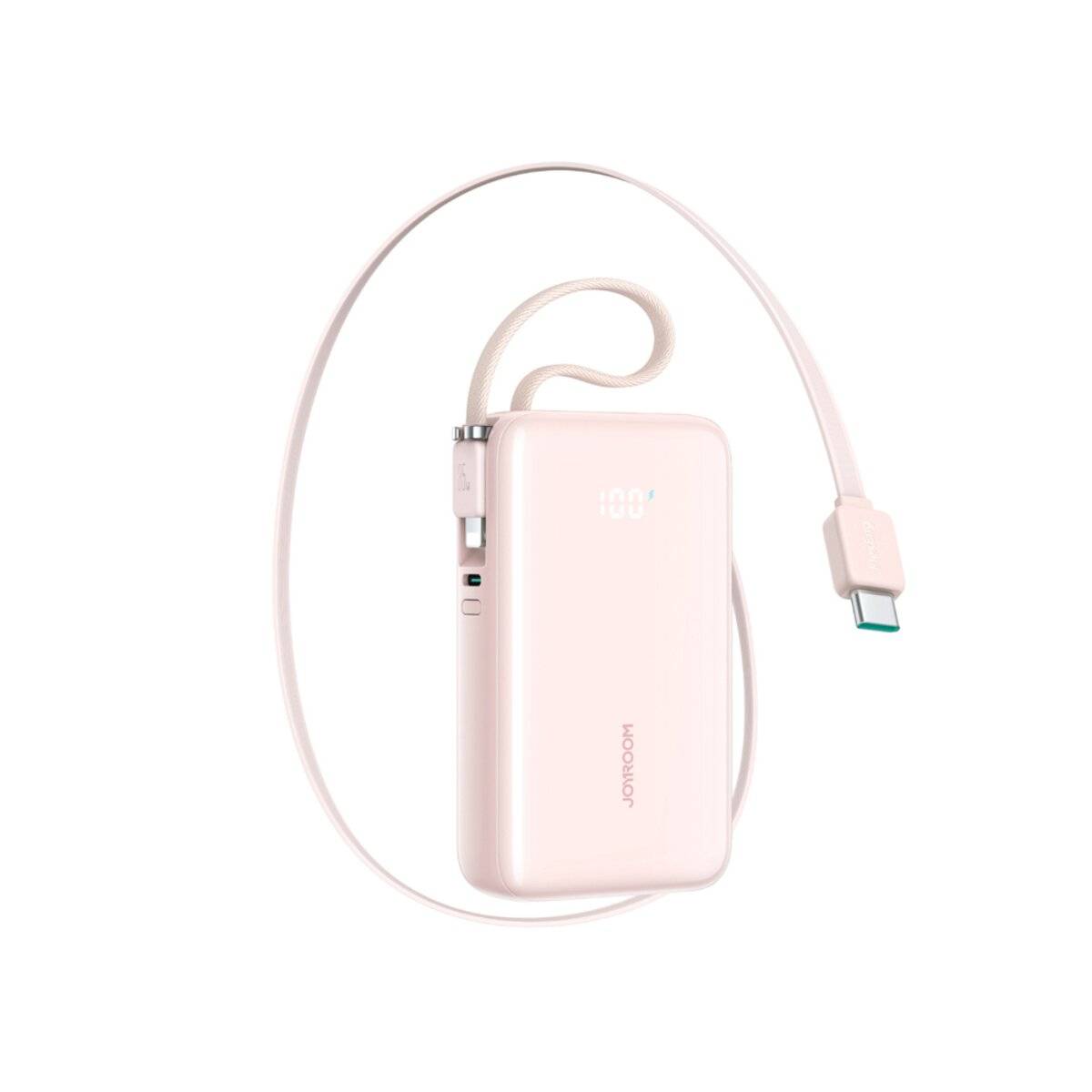 Joyroom JR-PR2L Powerbank 10000 mAh 35W mit einziehbarem USB-C Kabel und iPhone-Kabel Pink