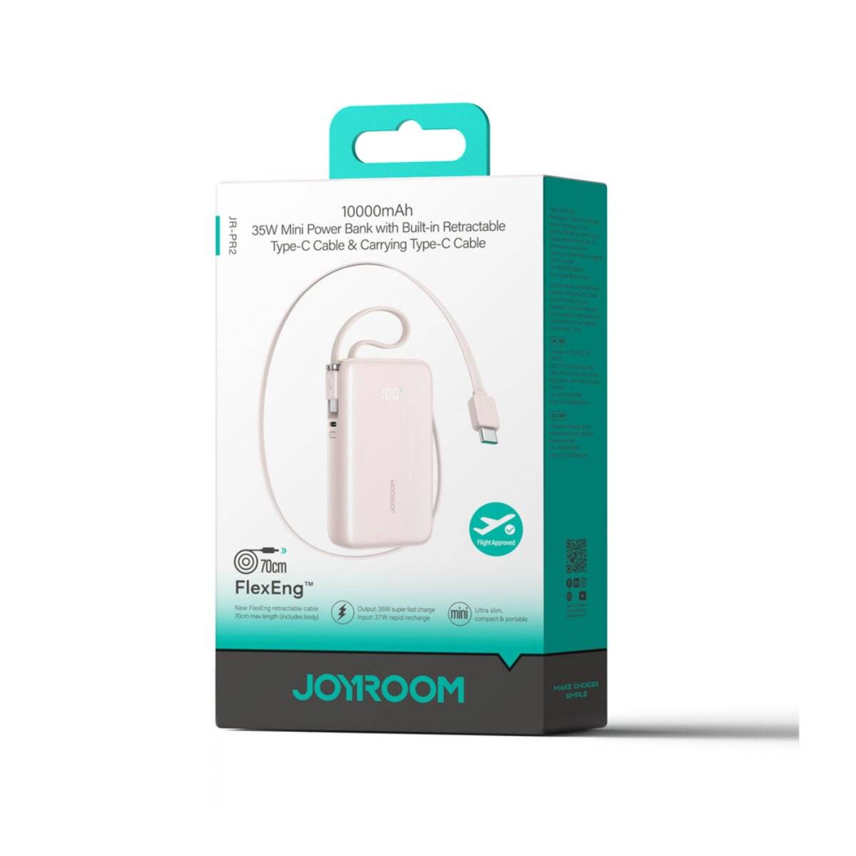 Joyroom JR-PR2L Powerbank 10000 mAh 35W mit zwei integrierten USB-C-Kabeln Pink