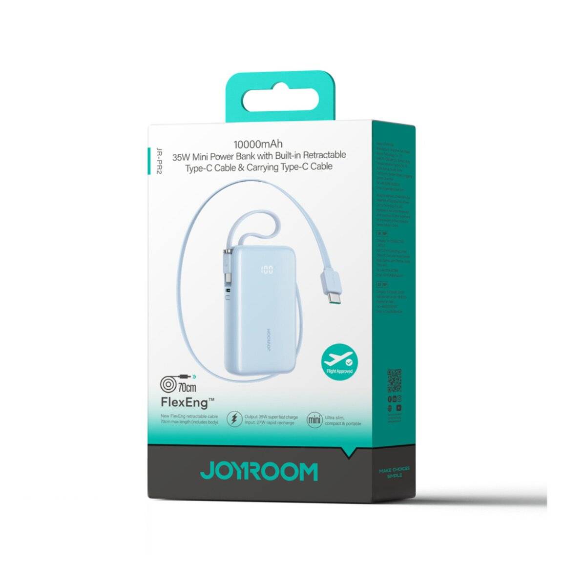 Joyroom JR-PR2L Powerbank 10000 mAh 35W mit zwei integrierten USB-C-Kabeln Blau