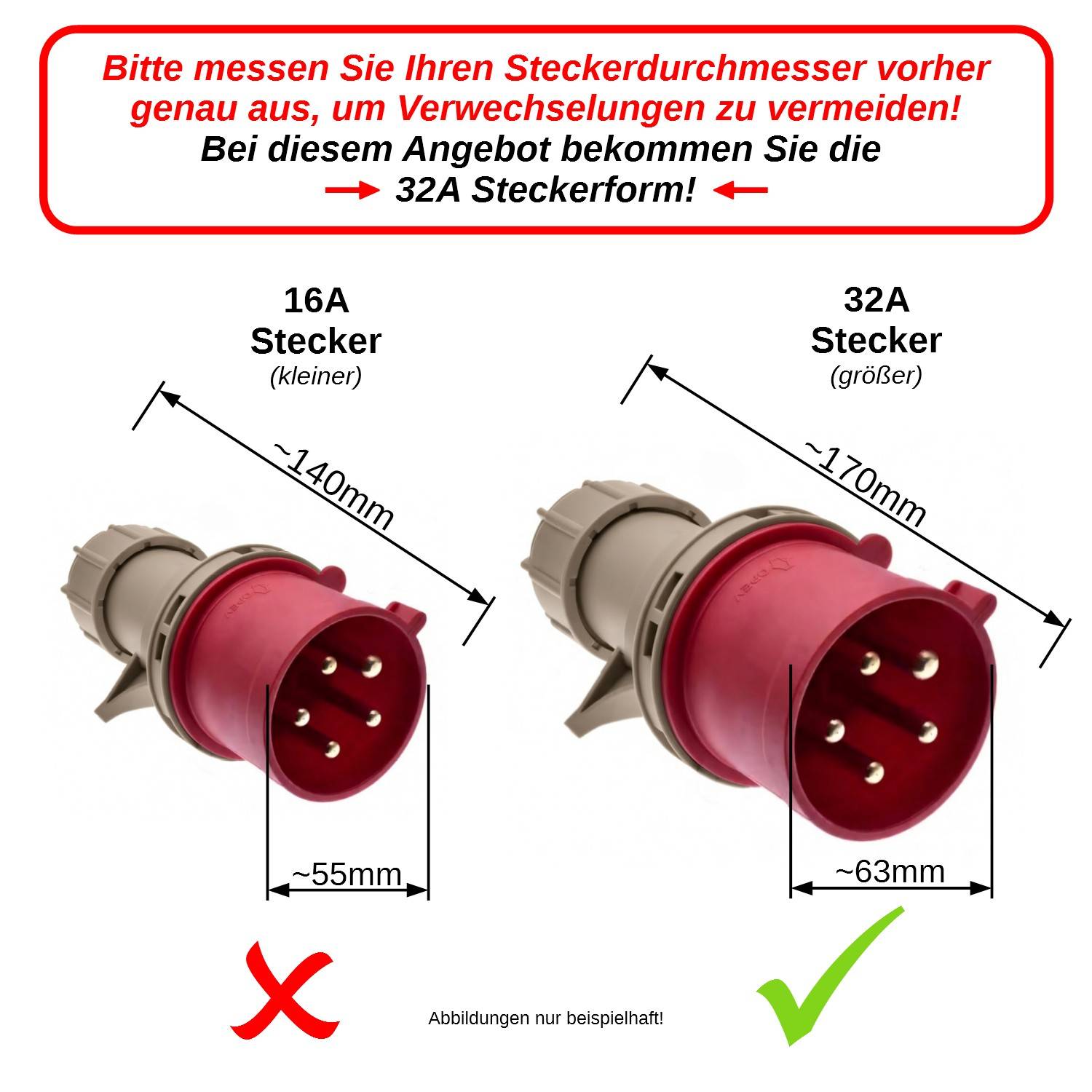 B+G E-Tech CEE 32A 400V Zwischenzählerbox Stecker 63mm Ø (Drehstromzähler FLDS100DR) mobil 100A digital