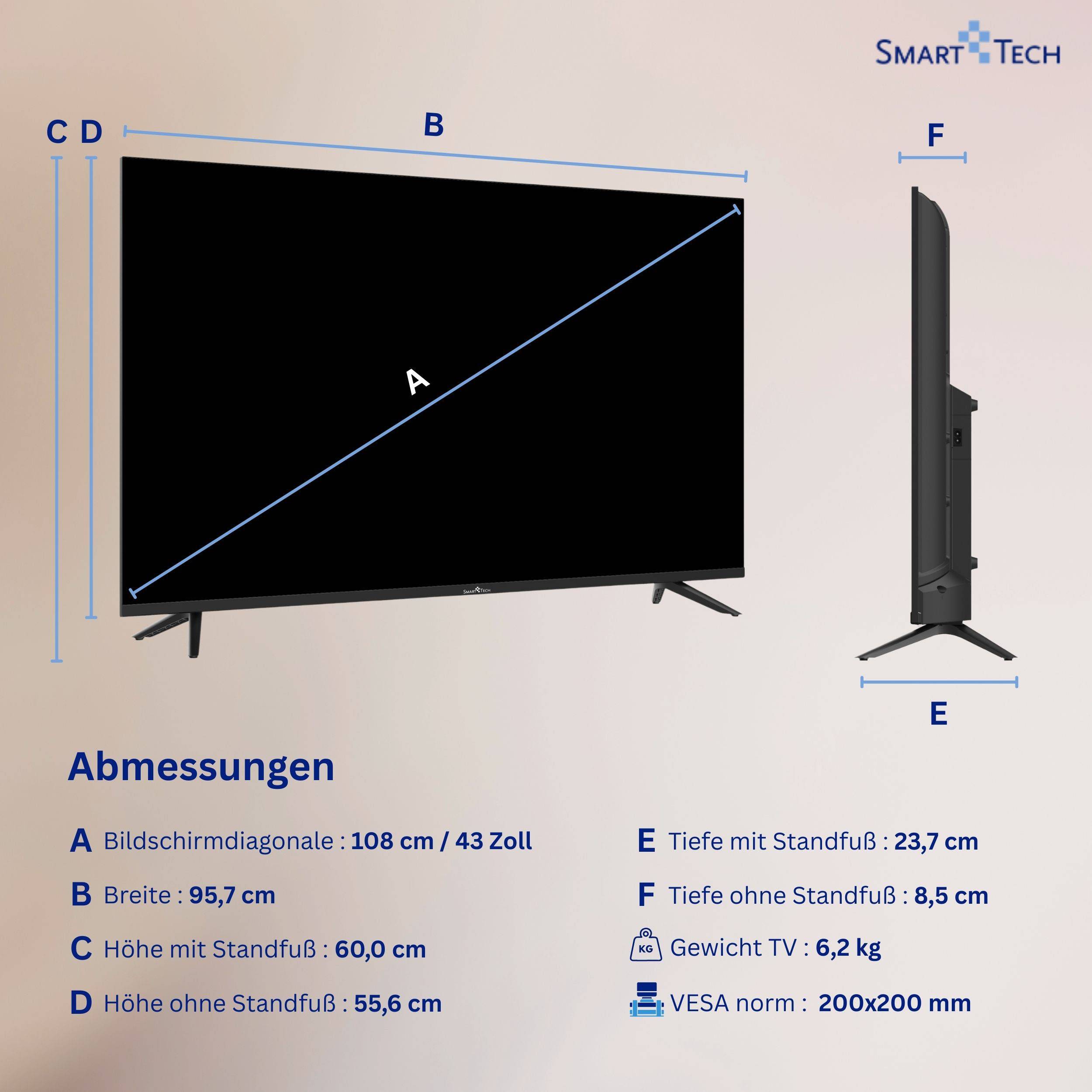 Smart Tech 43QH02V QLED Fernseher 43 Zoll Whale Smart TV - HDR TV mit 4K UHD, Bluetooth (2026)