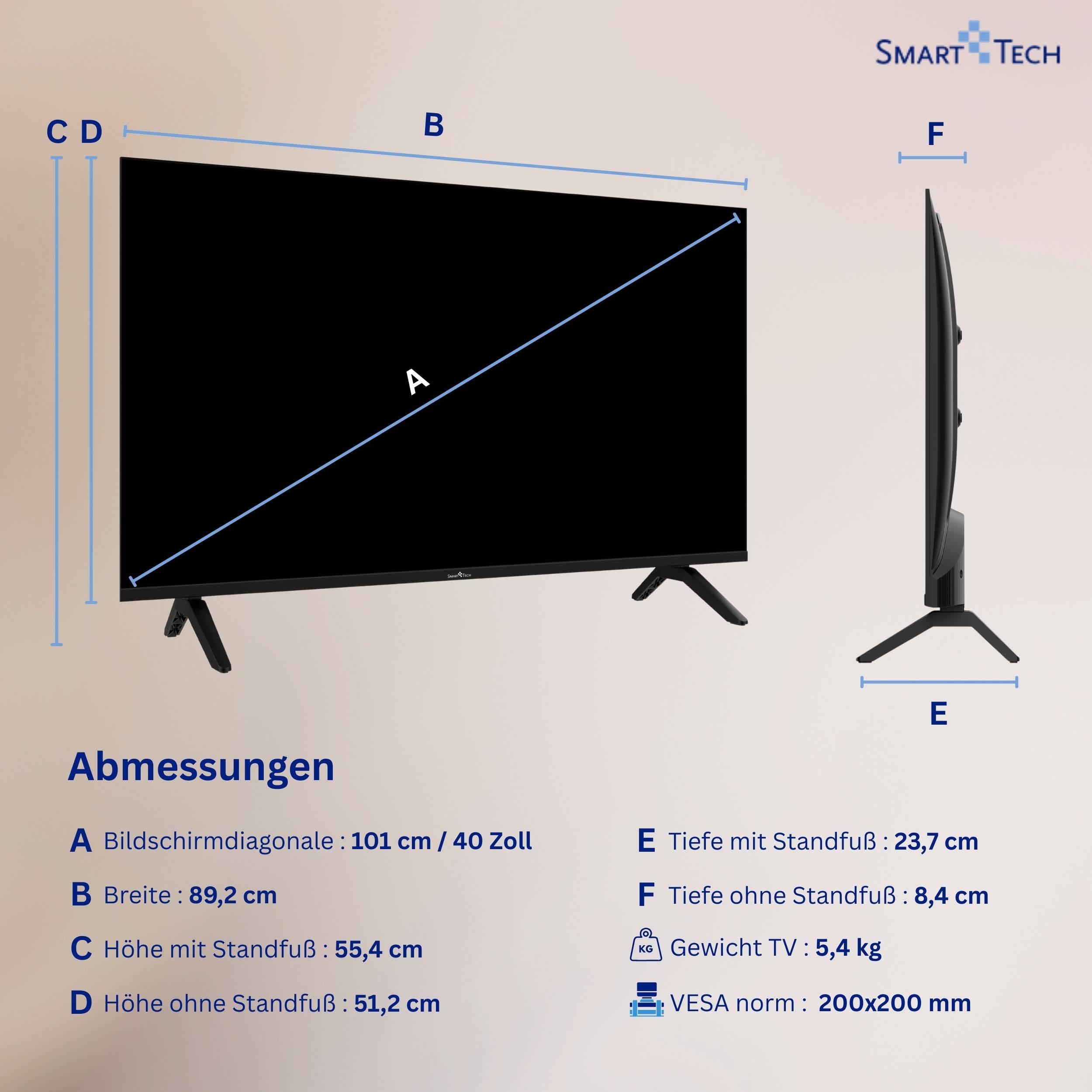 Smart Tech Fernseher 40 Zoll Whale Smart TV - HDR TV mit Full HD, Bluetooth und Triple-Tuner