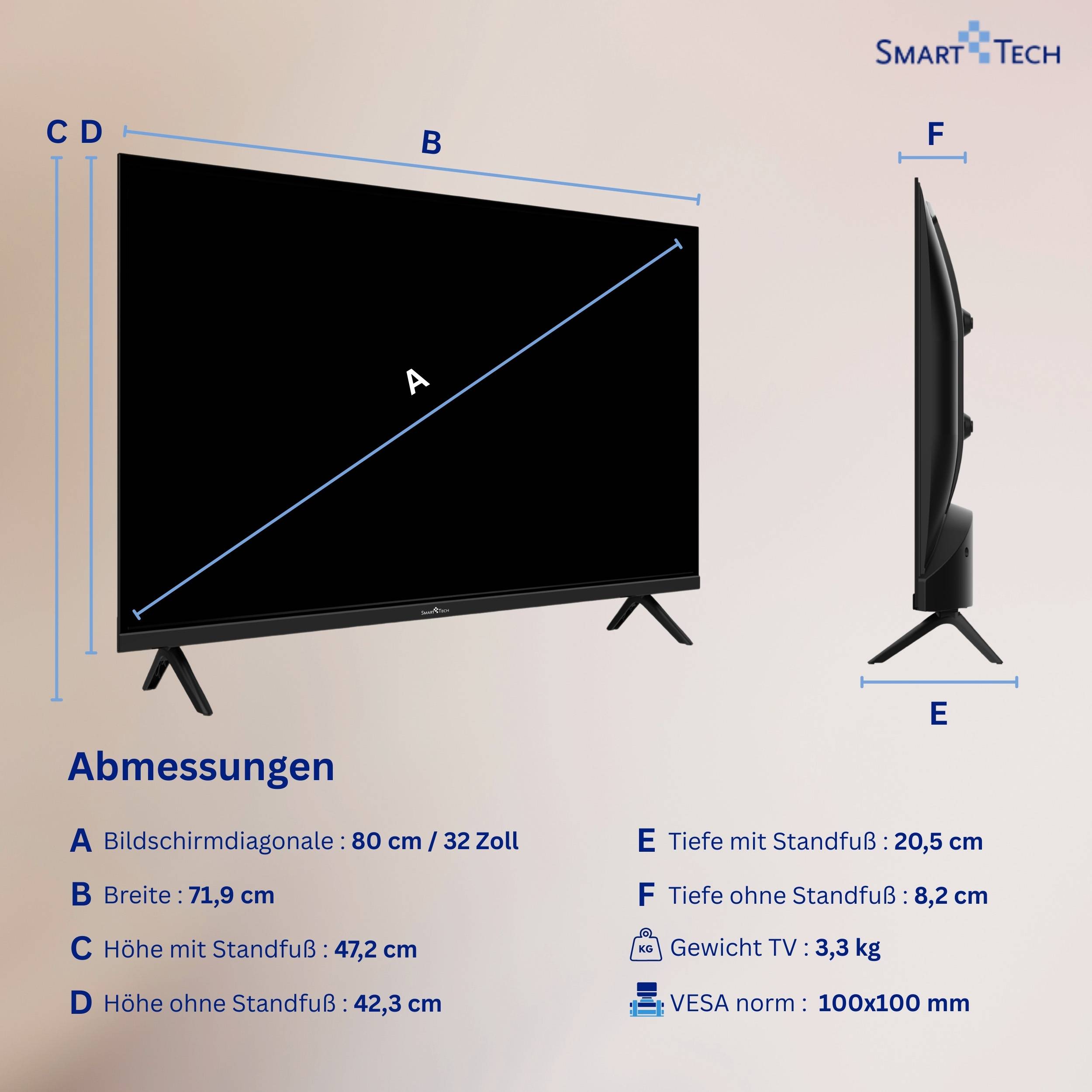 Smart Tech 32HH01K Fernseher 32 Zoll Whale Smart TV - HDR TV mit HD Auflösung, Bluetooth (2026)