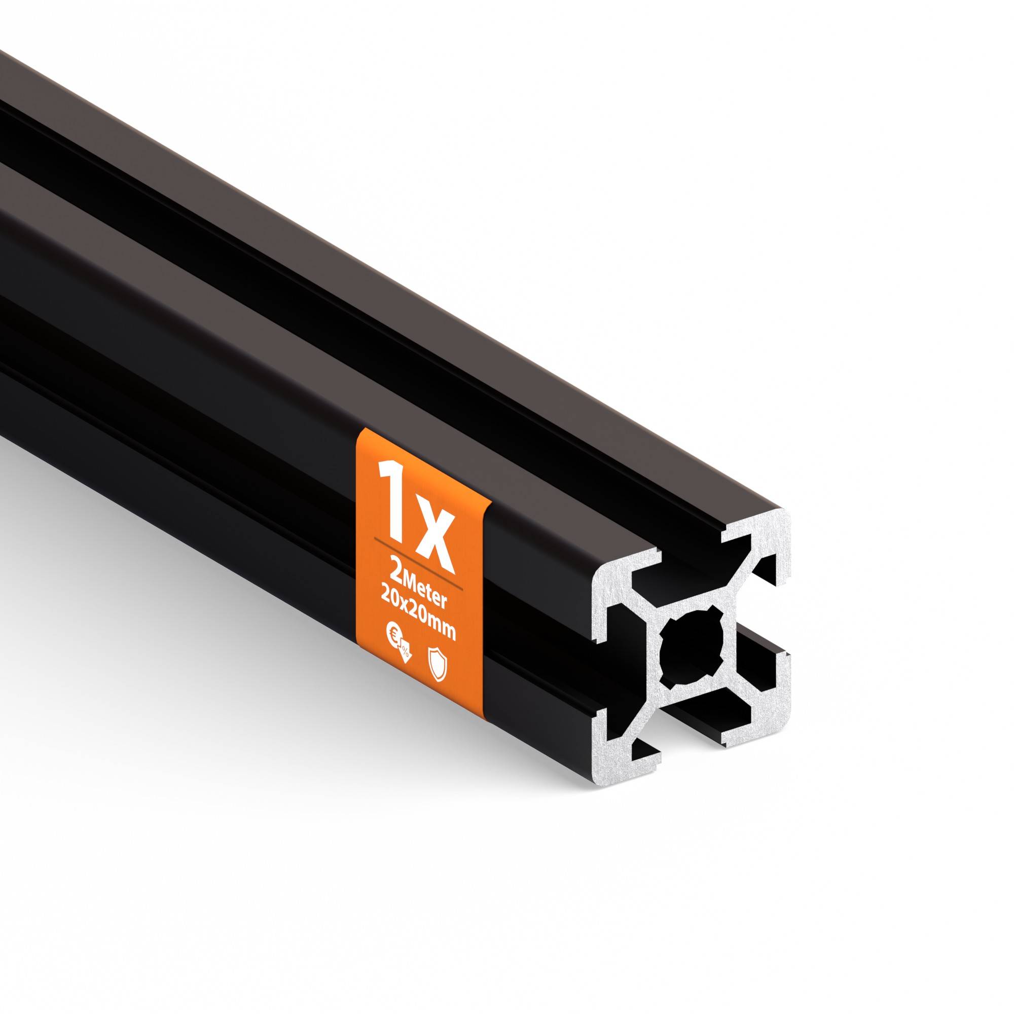 TIVENDIS Konstruktionsprofil 20x20 6 Nut 1 Stück 2 Meter Aluminium Alu Profil schwarz eloxiert Systemprofil für Rahmenbau und Montage