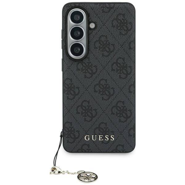 Guess Hülle Classic Galaxy S26 Kunstleder grau MagSafe mit Kette goldfarbig