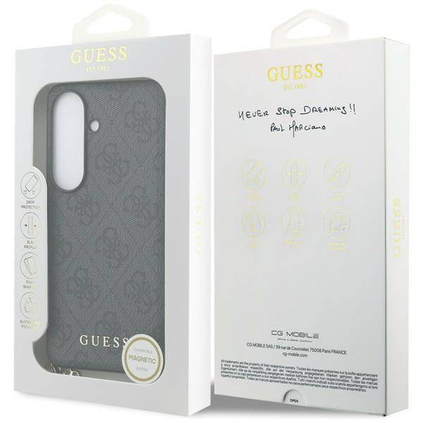 Guess Hülle Classic Galaxy S26 Kunstleder grau MagSafe mit Kette goldfarbig