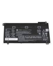 Schwarzes rechteckiges Laptop-Akku-Pack mit Anschlussfahnen und aufgedruckten Sicherheitsetiketten auf weißem Hintergrund.