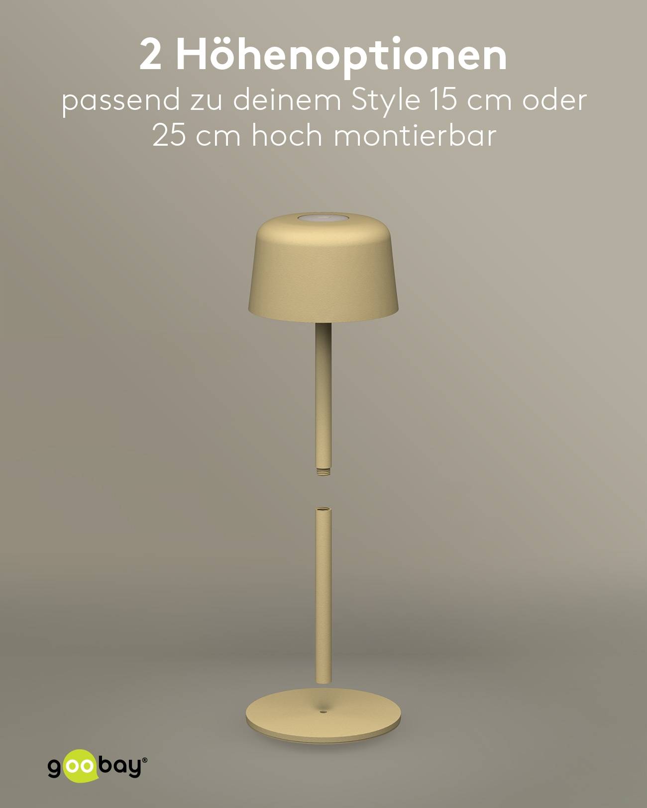 GOOBAY LED-Tischleuchte 77678, 2W, 3000 K, 150 lm, warmweiß, IP44, beige