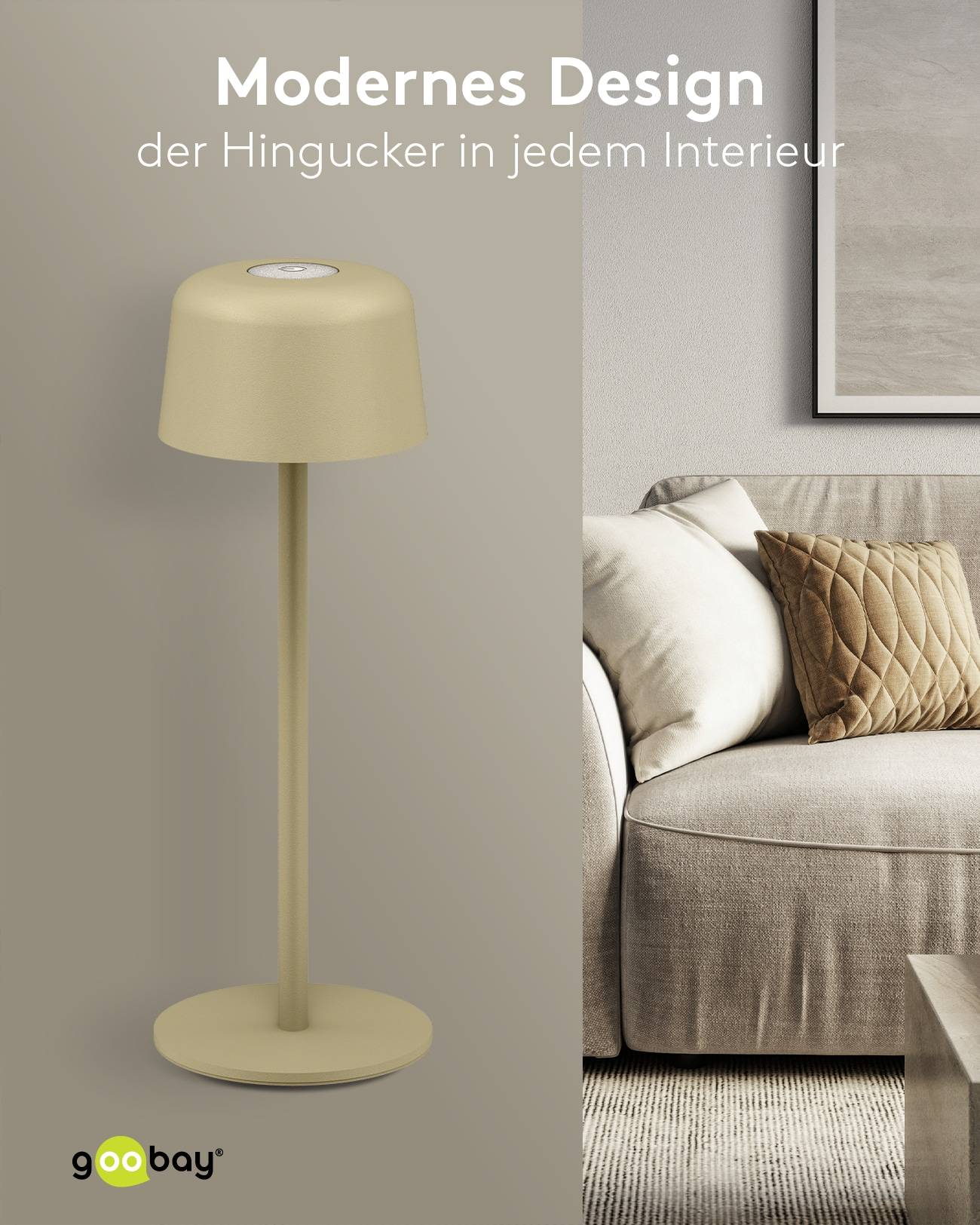 GOOBAY LED-Tischleuchte 77678, 2W, 3000 K, 150 lm, warmweiß, IP44, beige