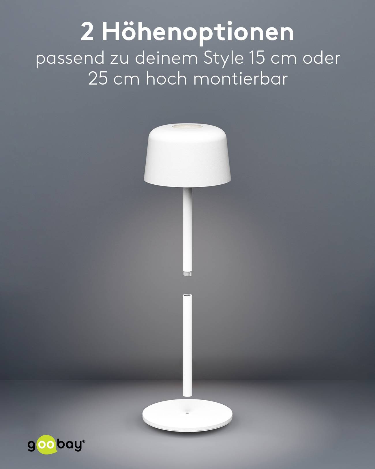 GOOBAY LED-Tischleuchte 77676, 2W, 3000 K, 150 lm, warmweiß, IP44, weiß