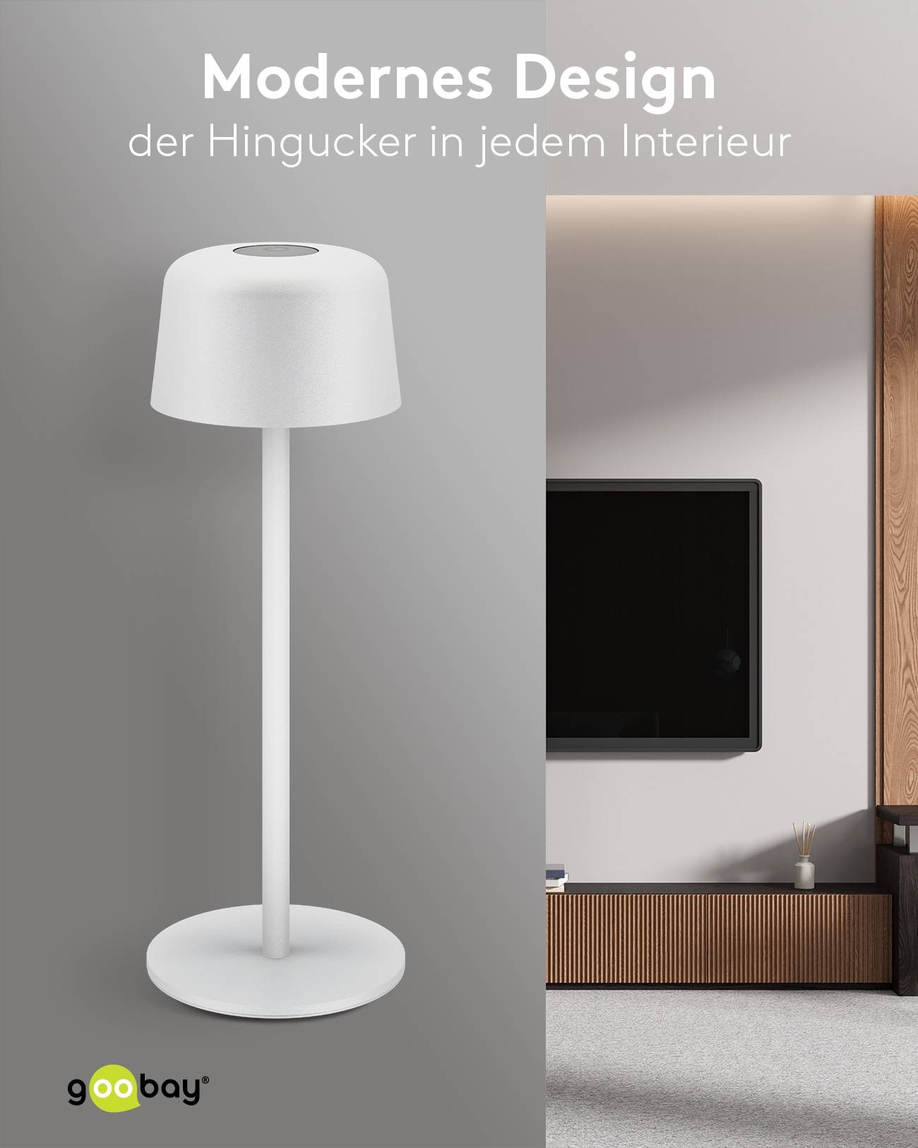 GOOBAY LED-Tischleuchte 77676, 2W, 3000 K, 150 lm, warmweiß, IP44, weiß