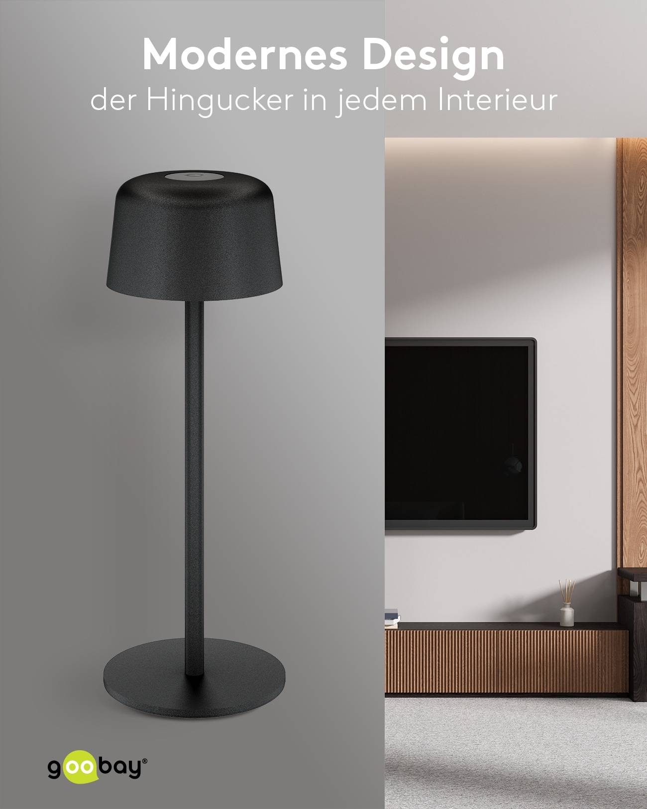 GOOBAY LED-Tischleuchte 77675, 2W, 3000 K, 150 lm, warmweiß, IP44, schwarz