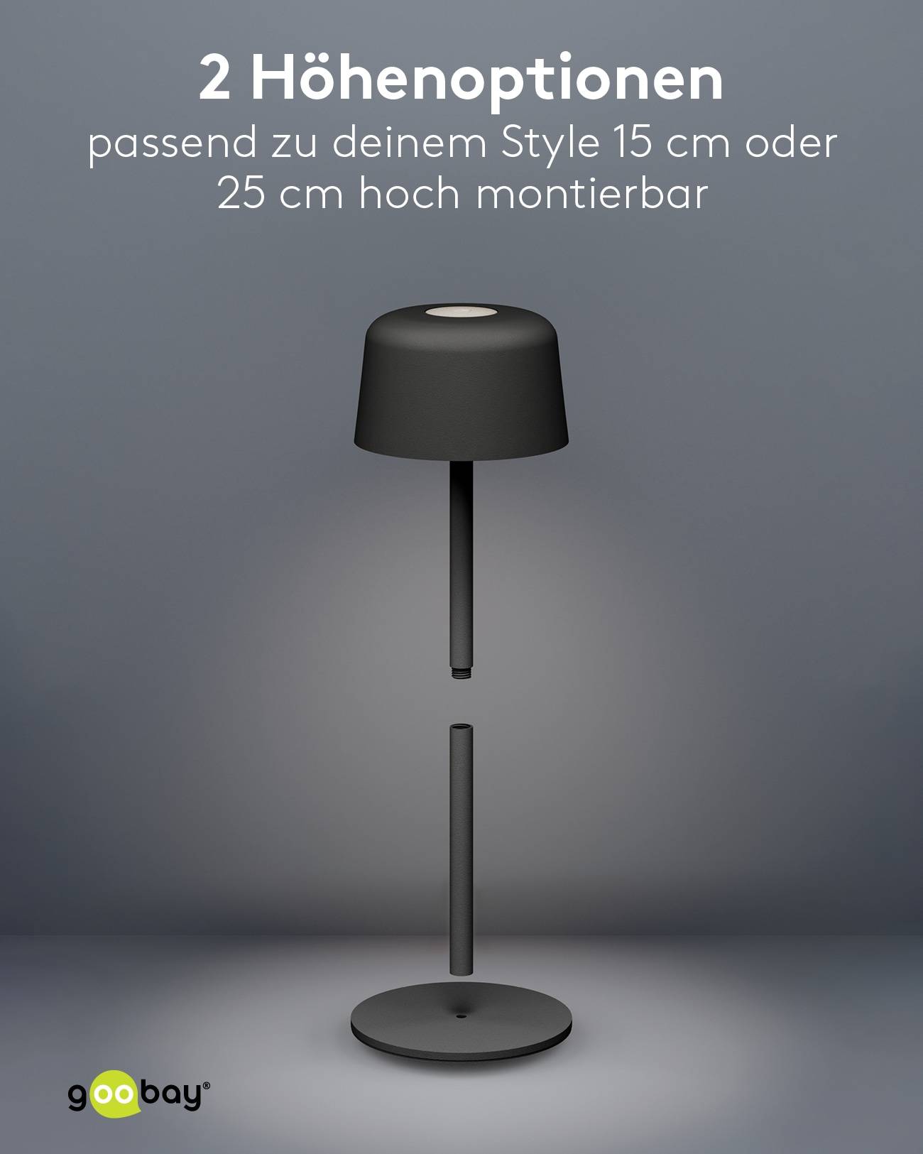 GOOBAY LED-Tischleuchte 77675, 2W, 3000 K, 150 lm, warmweiß, IP44, schwarz