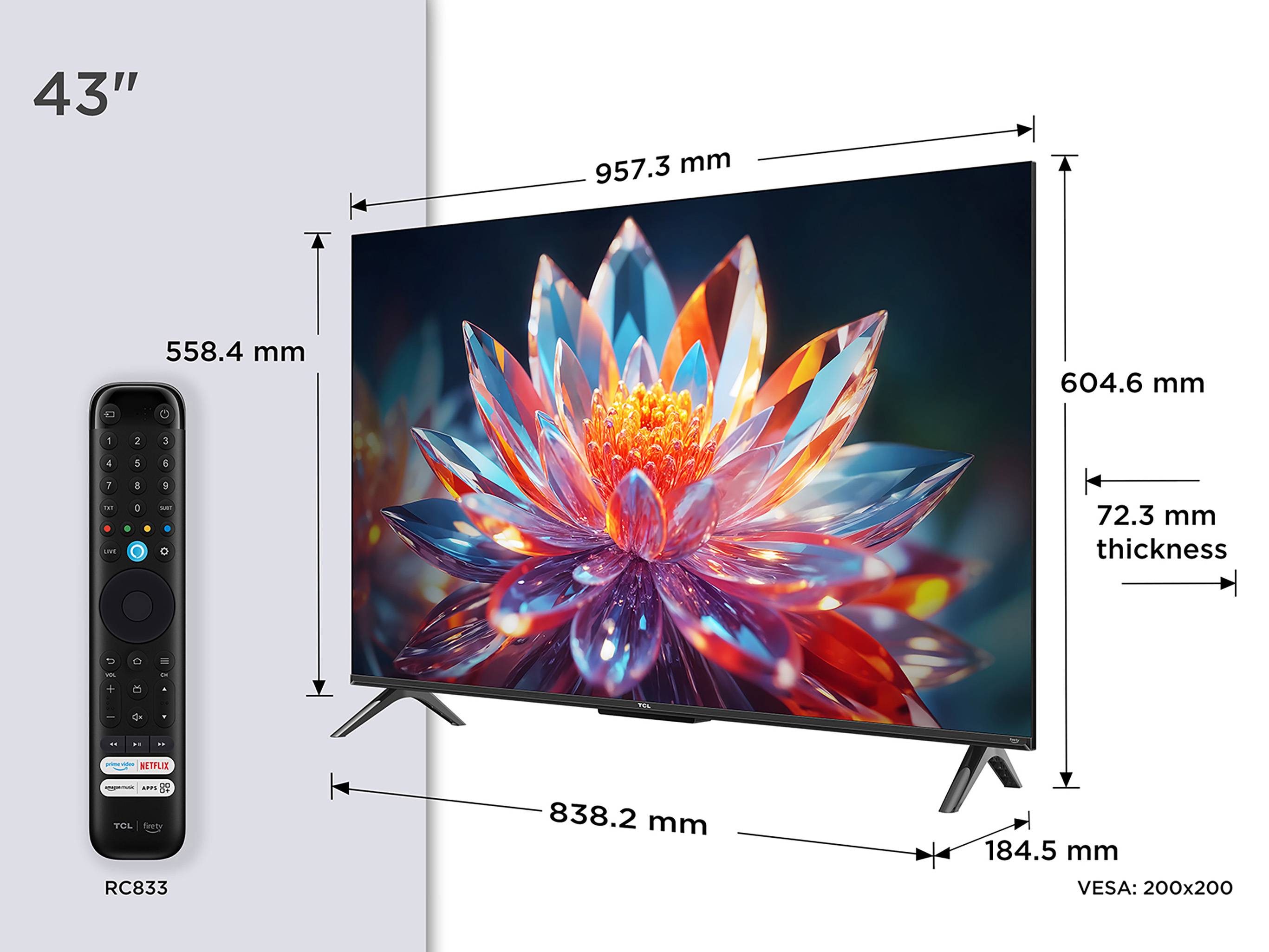 TCL 43T6C QLED Fernseher 43 Zoll Fire TV 4K UHD Smart TV HDR Dolby Vision Alexa Triple-Tuner (2026)